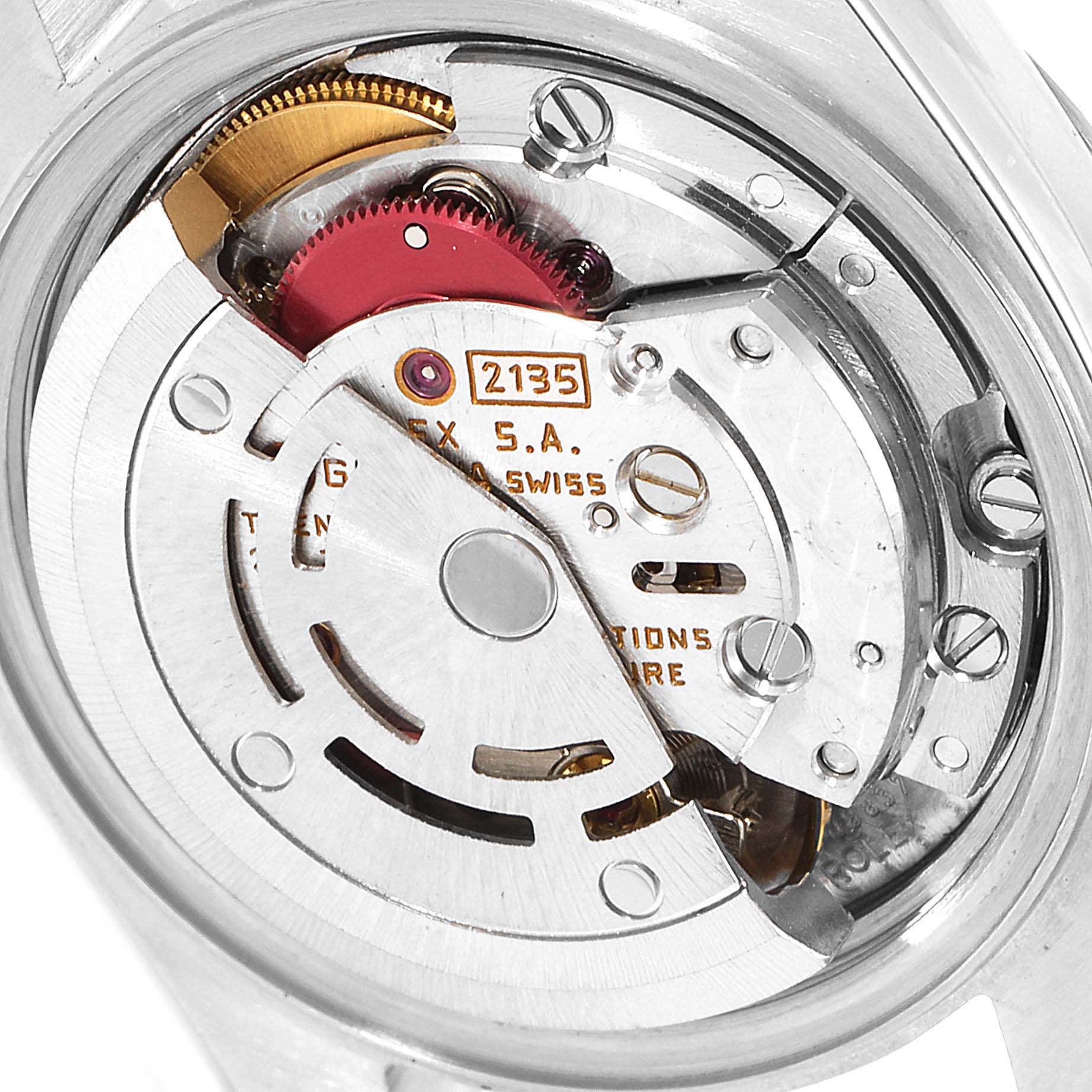 This image shows the internal mechanical movement of a Rolex Datejust 69174 Women's Stainless Steel Blue Dial 69174 Women's Stainless Steel Blue Dial watch from a rear angle.