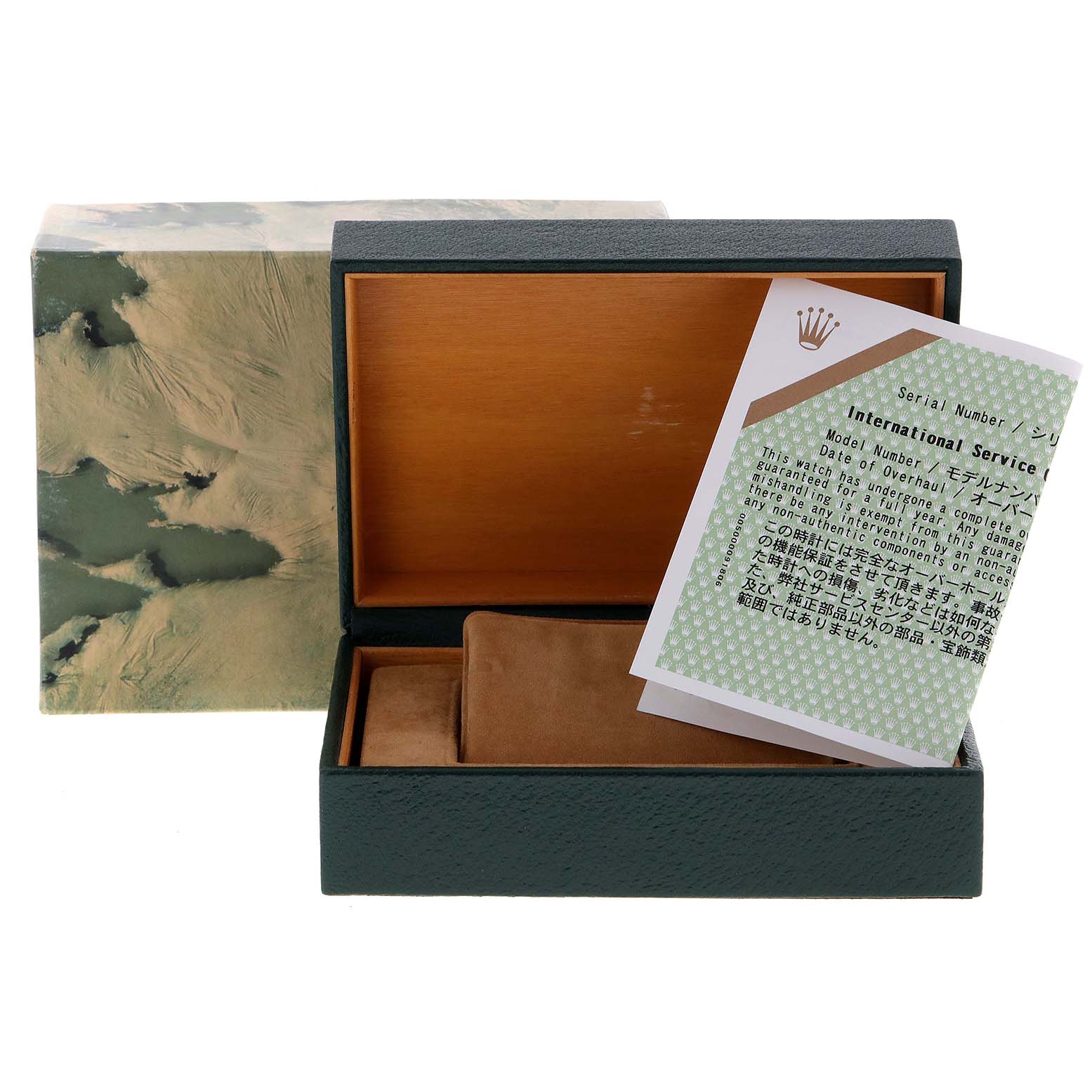 The image shows the open box and care manual for a Rolex Datejust 16233 Men's Steel and Gold (two tone) Champagne Dial 16233 Men's Steel and Gold (two tone) Champagne Dial watch.