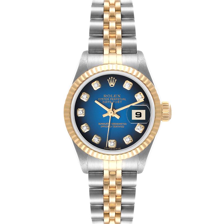 Rolex Datejust Steel Yellow Gold Blue Vignette Diamond Dial Ladies Watch 79173 Box Papers SwissWatchExpo