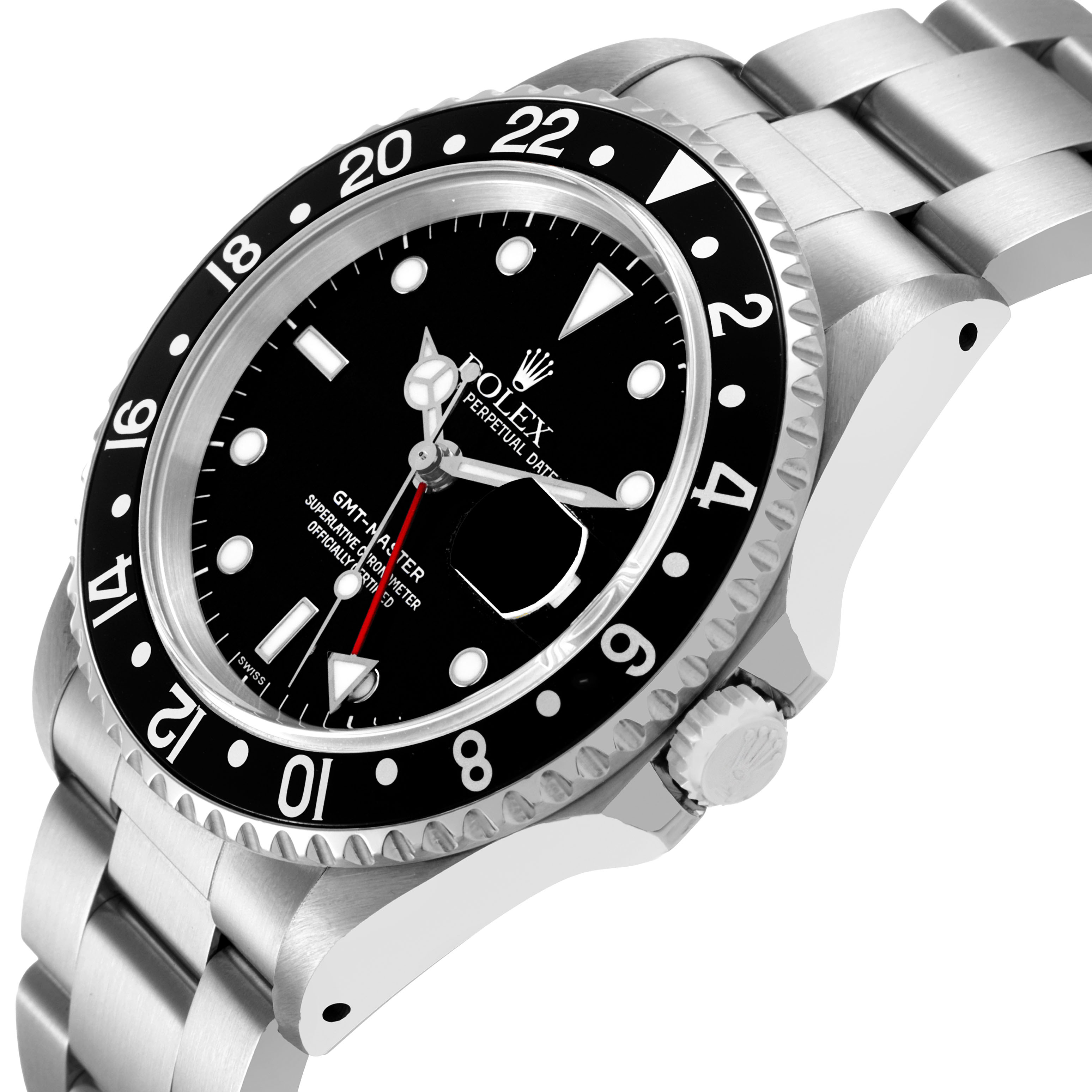 The Rolex GMT-Master 16700 Men's Stainless Steel Black Dial is shown at a slight angle highlighting the bezel, crown, and bracelet.
