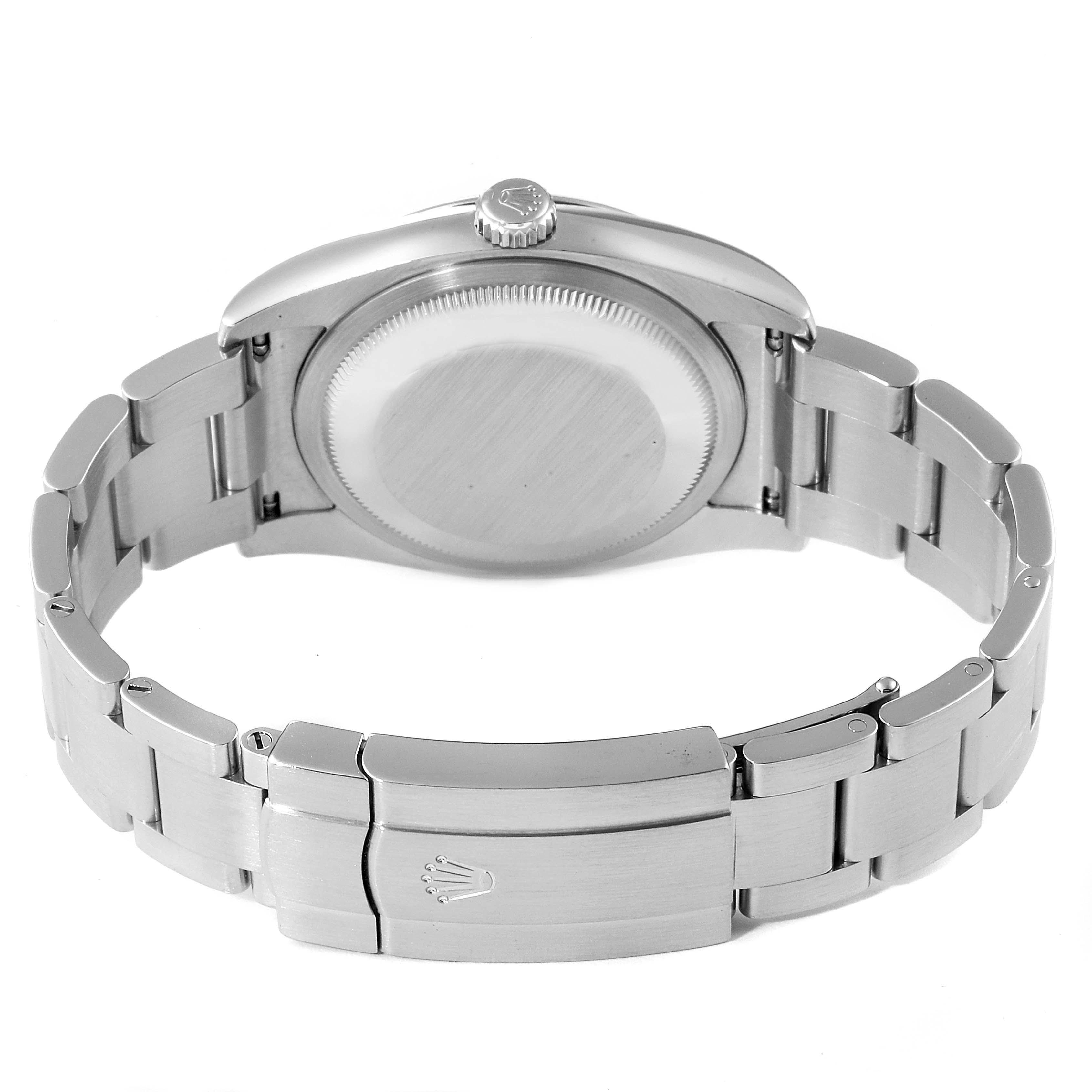 This image shows the back case and bracelet of the Rolex Oyster Perpetual 116000 Men's Stainless Steel Champagne Dial 116000 Men's Stainless Steel Champagne Dial watch from a rear angle.