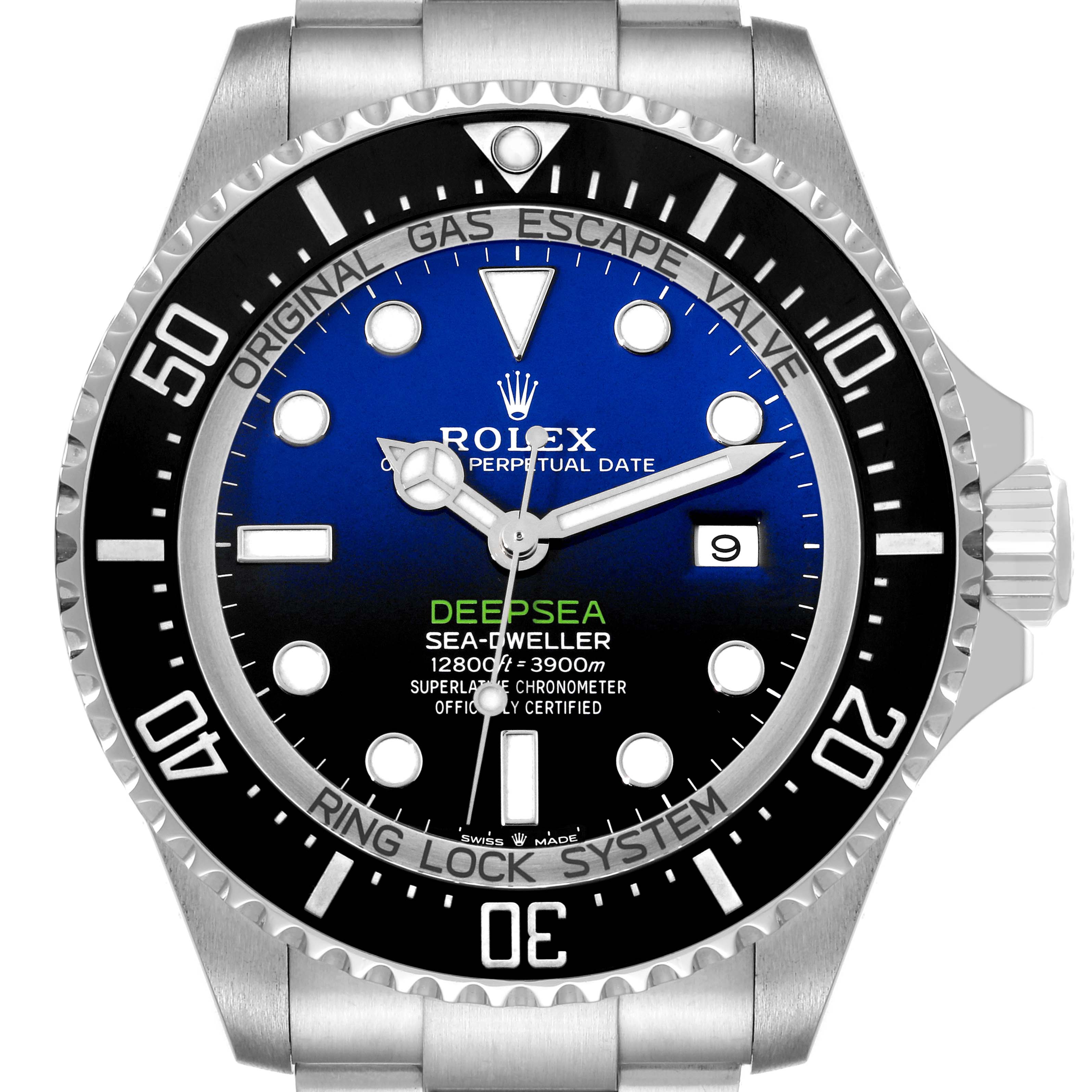 The image shows a front view of the Rolex Sea-Dweller 126660 Men's Stainless Steel Blue Dial 126660 Men's Stainless Steel Blue Dial watch, displaying the dial, bezel, hands, and crown.