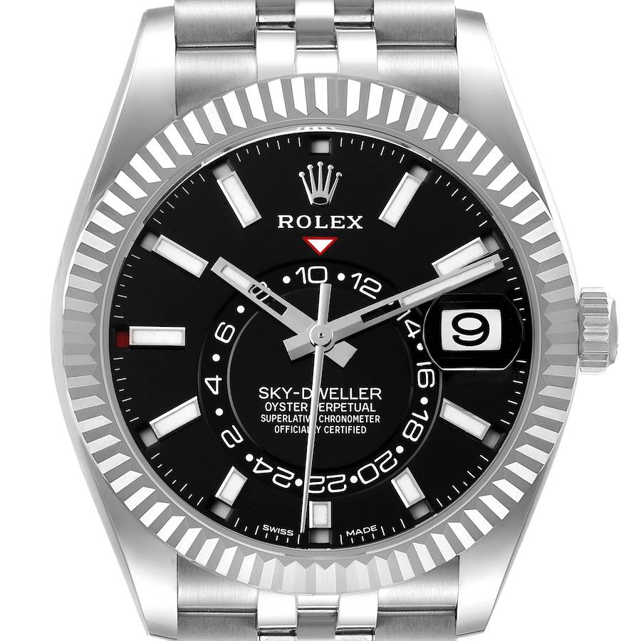Rolex Sky-Dweller Black Dial Steel White Gold Mens Watch 326934 Unworn SwissWatchExpo