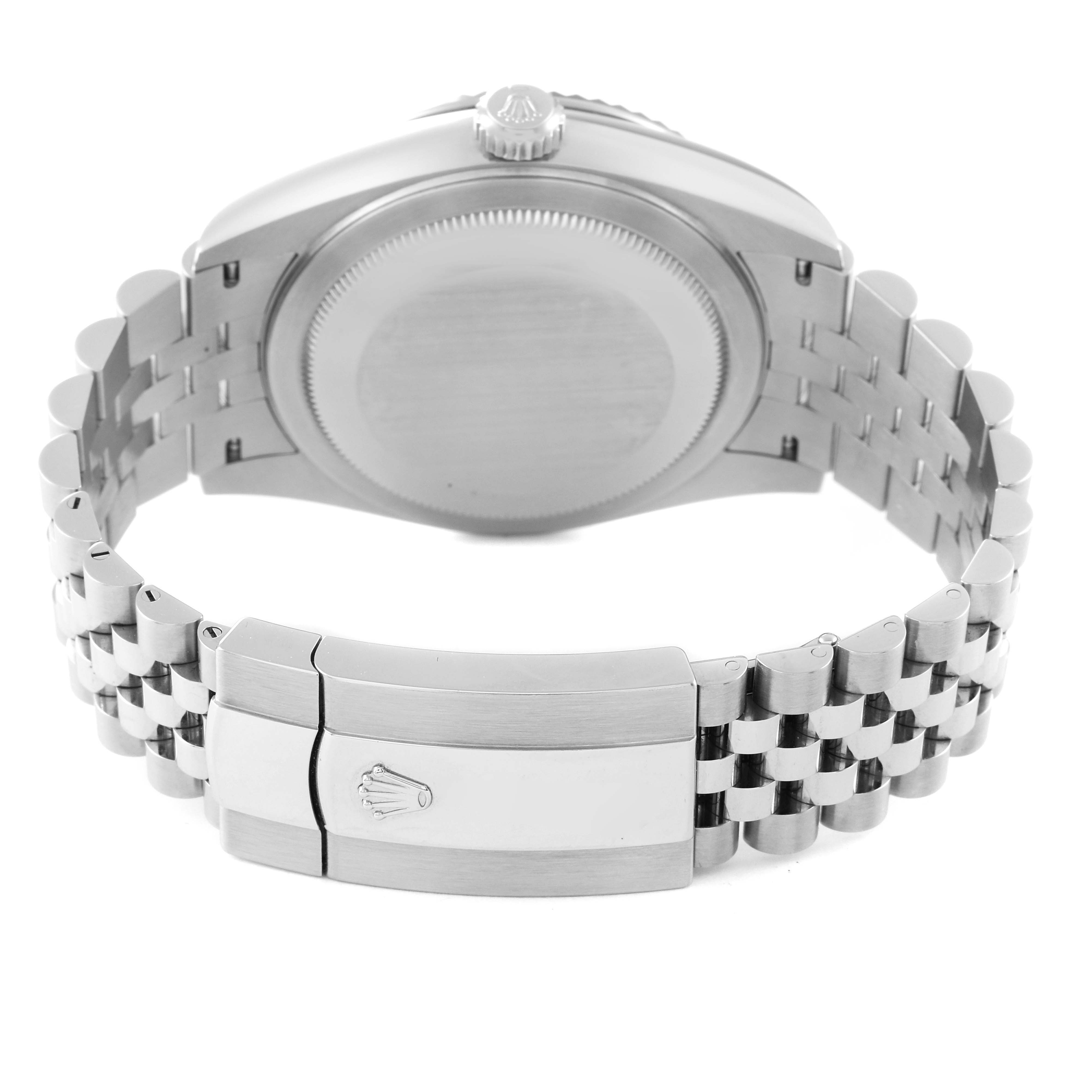 The image shows the back view of a Rolex Sky-Dweller 326934 Men's Stainless Steel Black Dial 326934 Men's Stainless Steel Black Dial watch, highlighting its case back and clasp.