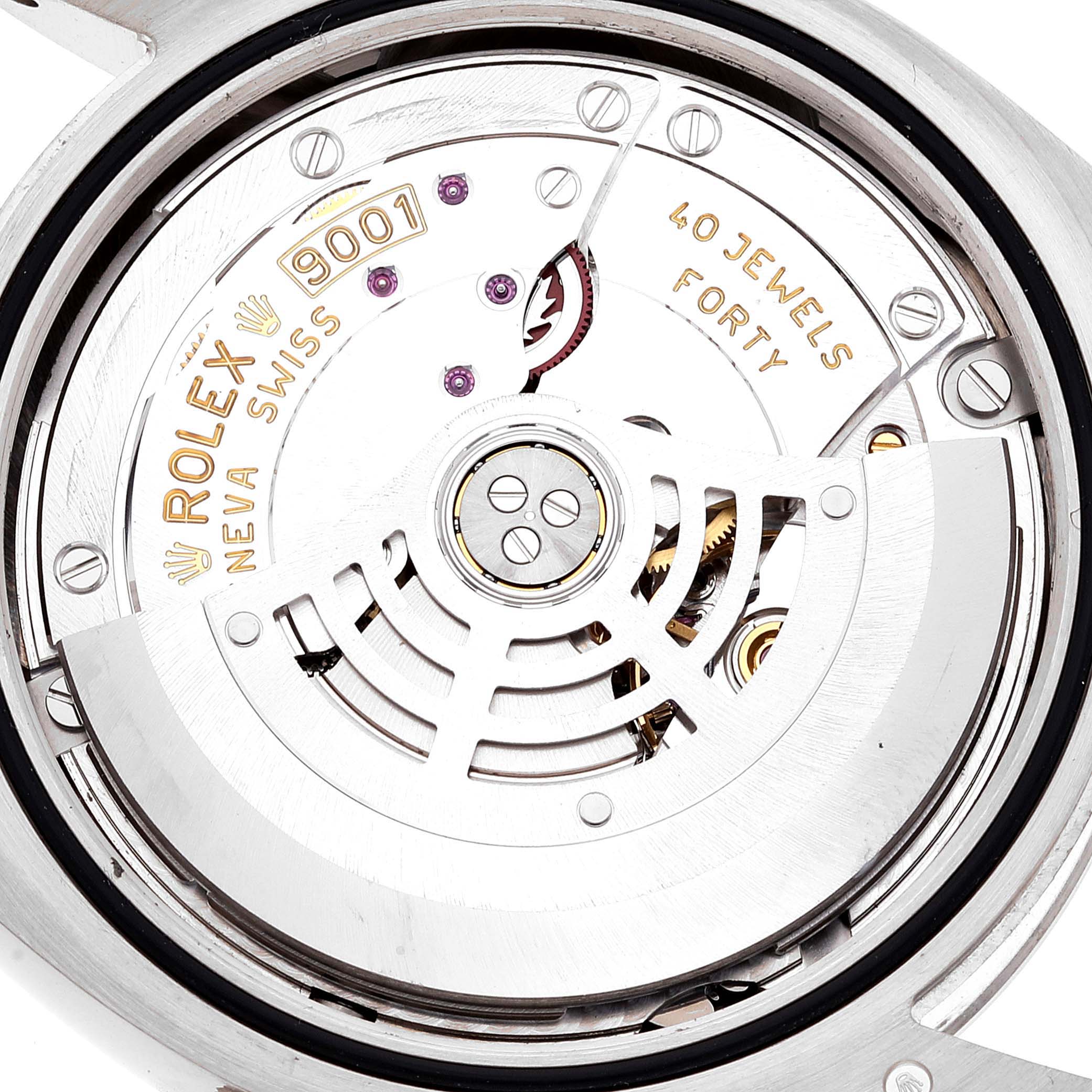 This image shows a close-up view of the movement and internal mechanisms of a Rolex Sky-Dweller 326939 Men's White Gold White Dial 326939 Men's White Gold White Dial watch.
