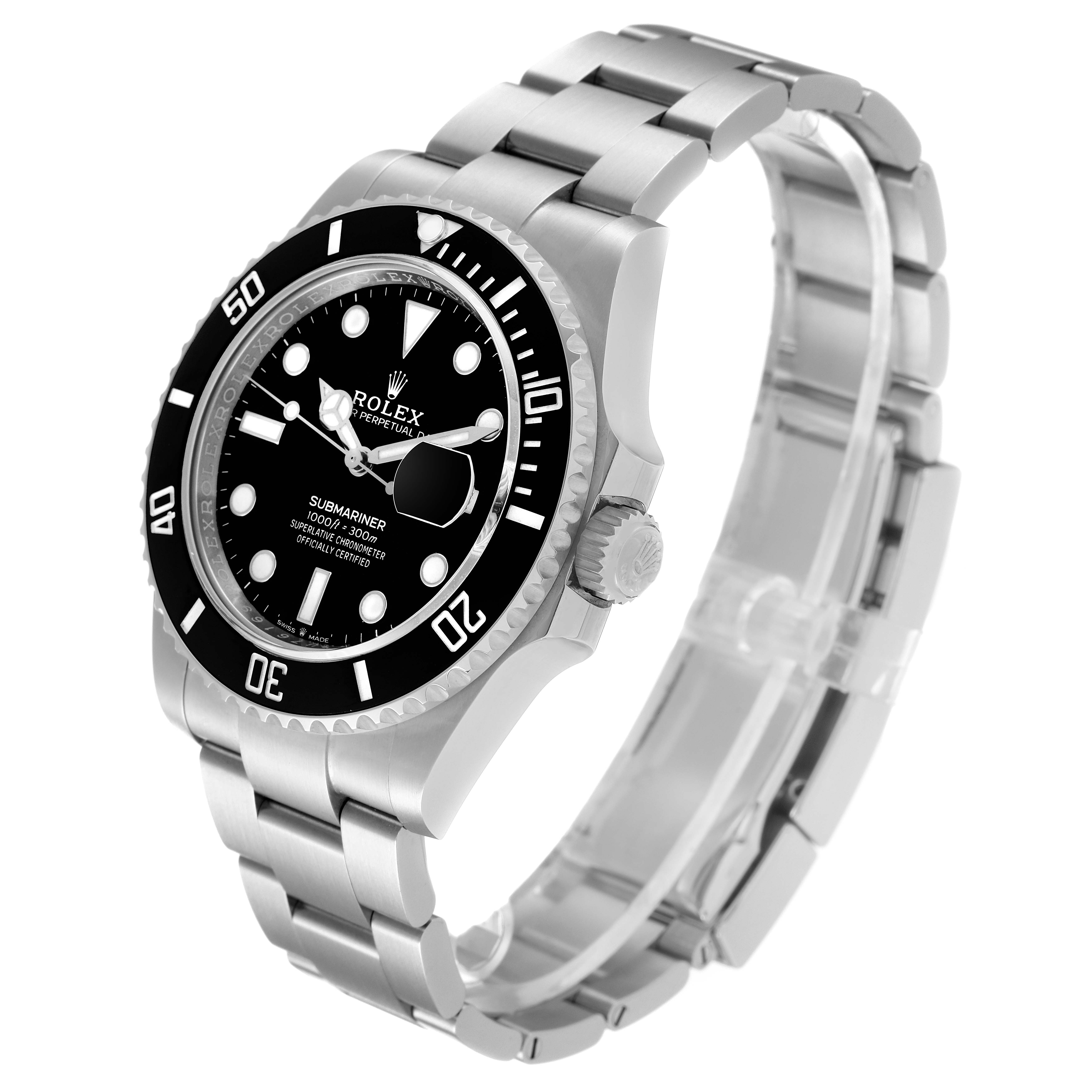 This image shows a Rolex Submariner 126610 Men
s Stainless Steel Black Dial 126610 Men
s Stainless Steel Black Dial watch at a three-quarter angle, highlighting the bezel, dial, crown, and bracelet.