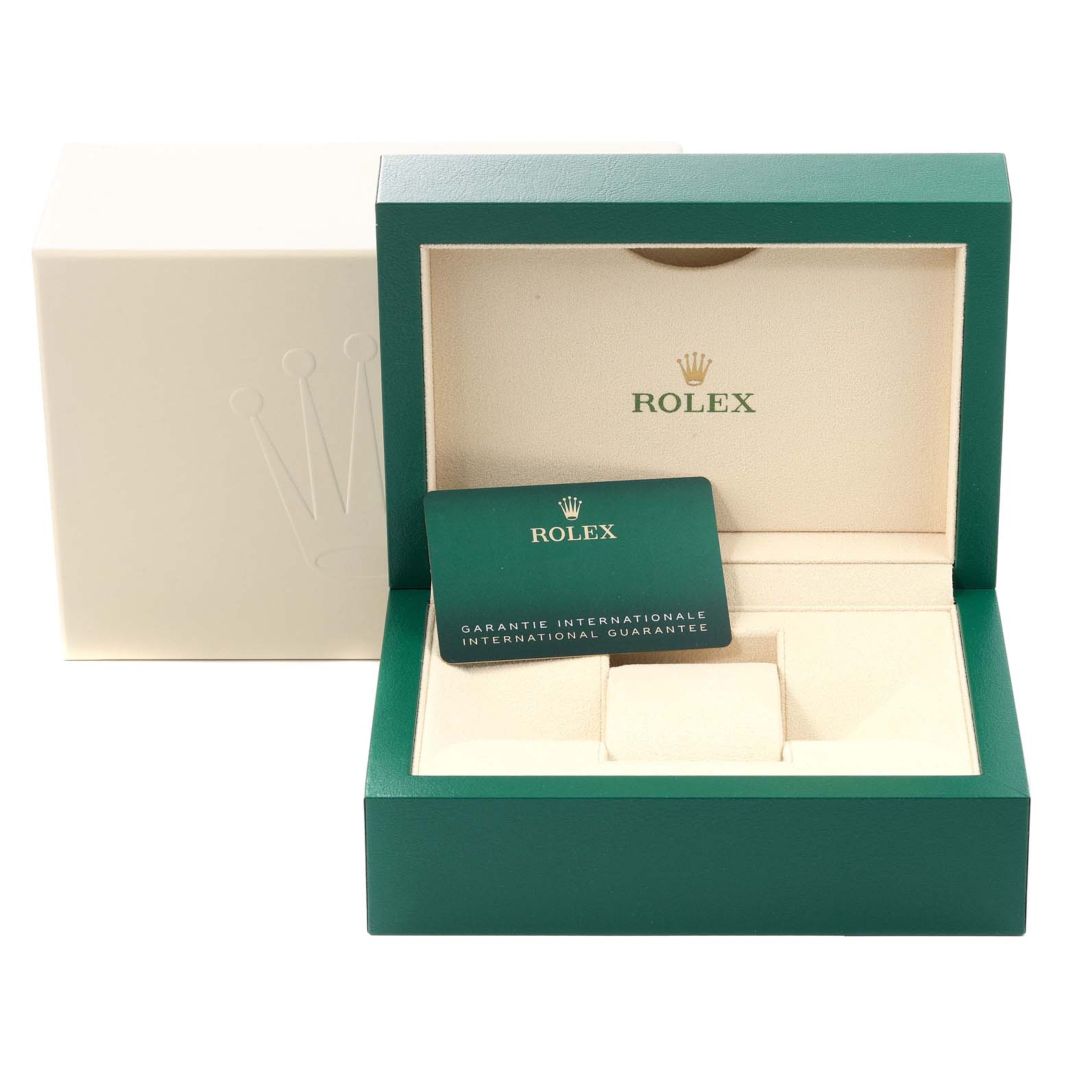 This image shows the open box and warranty card for the Rolex Submariner 126610 Men
s Stainless Steel Black Dial 126610 Men
s Stainless Steel Black Dial.