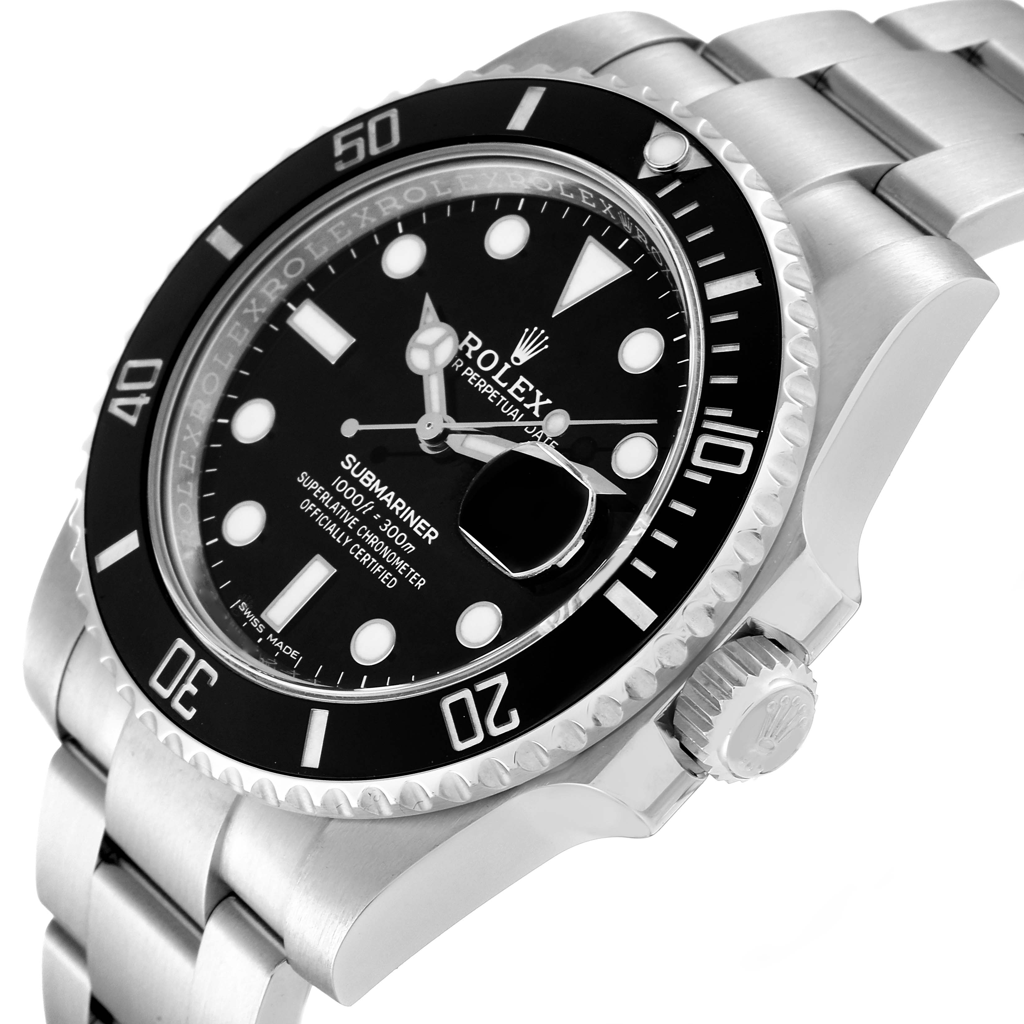 The image shows a front angled view of a Rolex Submariner 116610 Men's Stainless Steel Black Dial 116610 Men's Stainless Steel Black Dial, highlighting the watch face, bezel, and part of the bracelet.