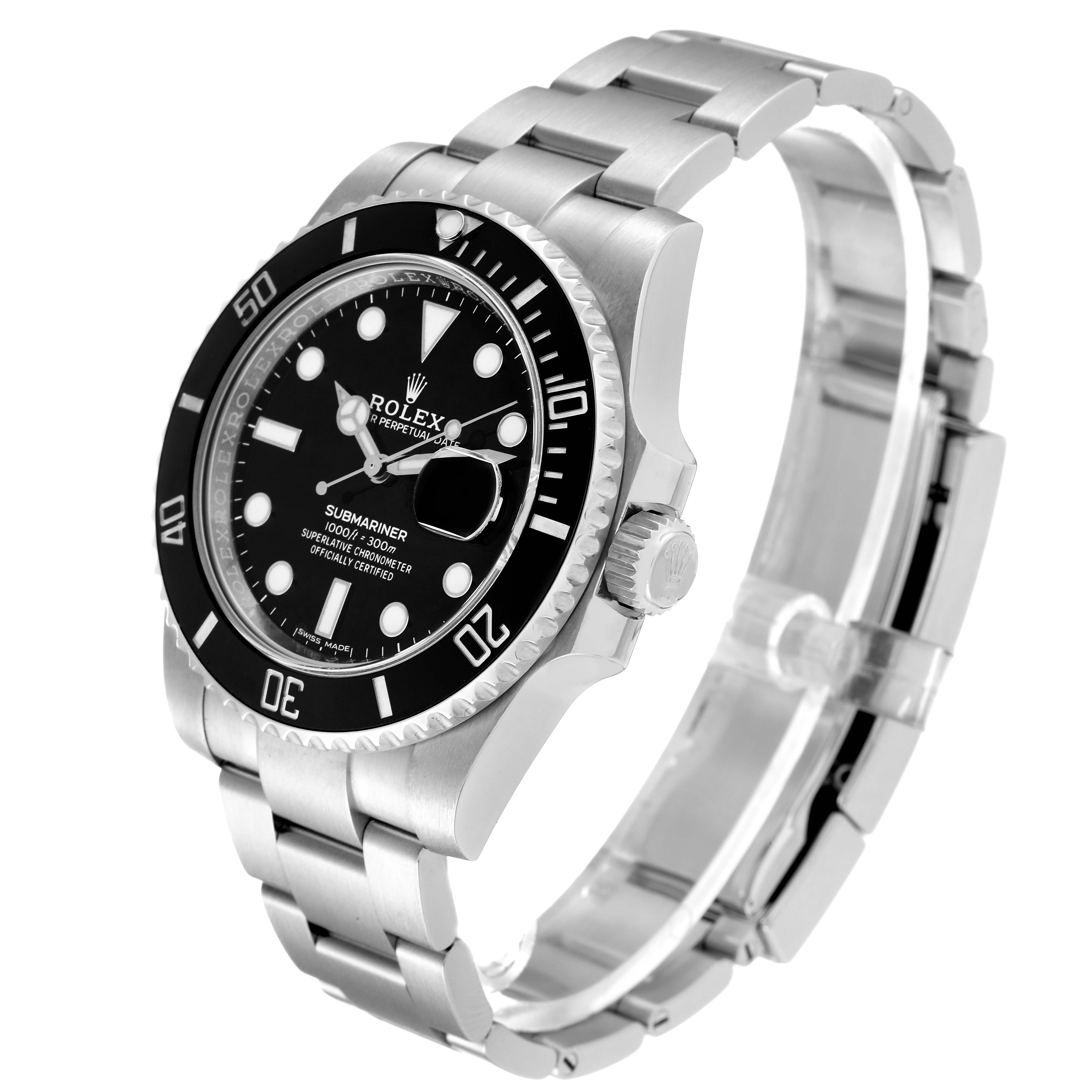 The image shows a Rolex Submariner 116610 Men's Stainless Steel Black Dial 116610 Men's Stainless Steel Black Dial watch at an angle highlighting its face, bezel, case, bracelet, and clasp.