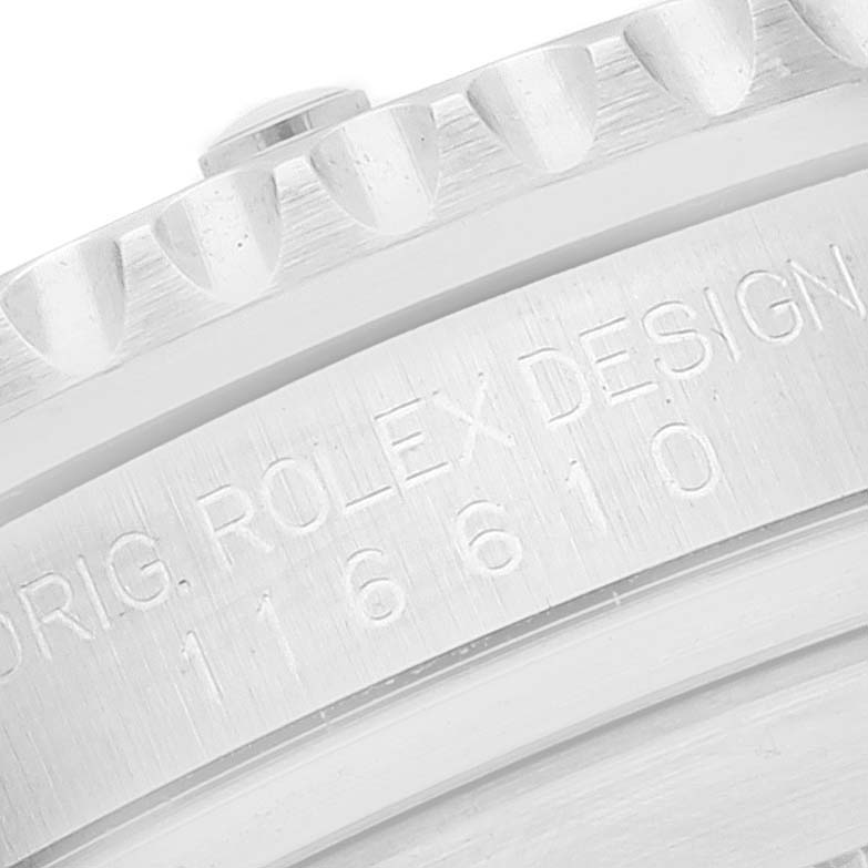 The image shows a close-up of the case back and number engraving of a Rolex Submariner 116610 Men's Stainless Steel Black Dial 116610 Men's Stainless Steel Black Dial model.