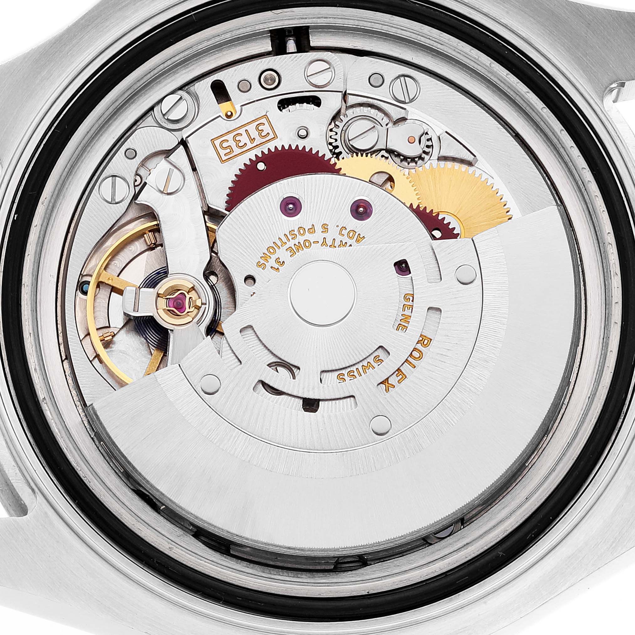This image shows the inner movement mechanism of a Rolex Yacht-Master 16622 Men
s Stainless Steel Silver Dial 16622 Men
s Stainless Steel Silver Dial watch viewed from the back.