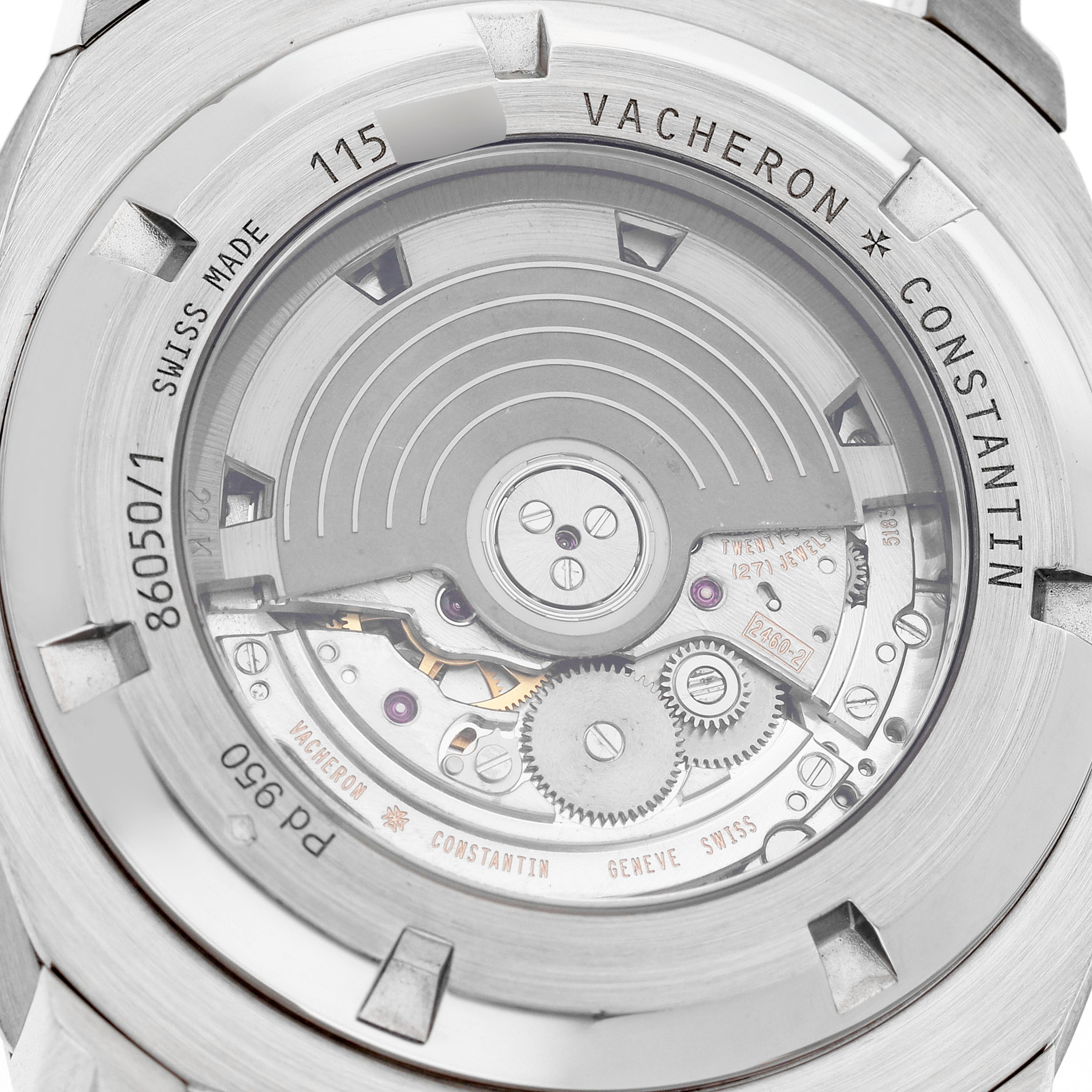 The image shows the back view of a Vacheron Constantin Quai de L'Ile watch, showcasing its intricate movement and rotor.