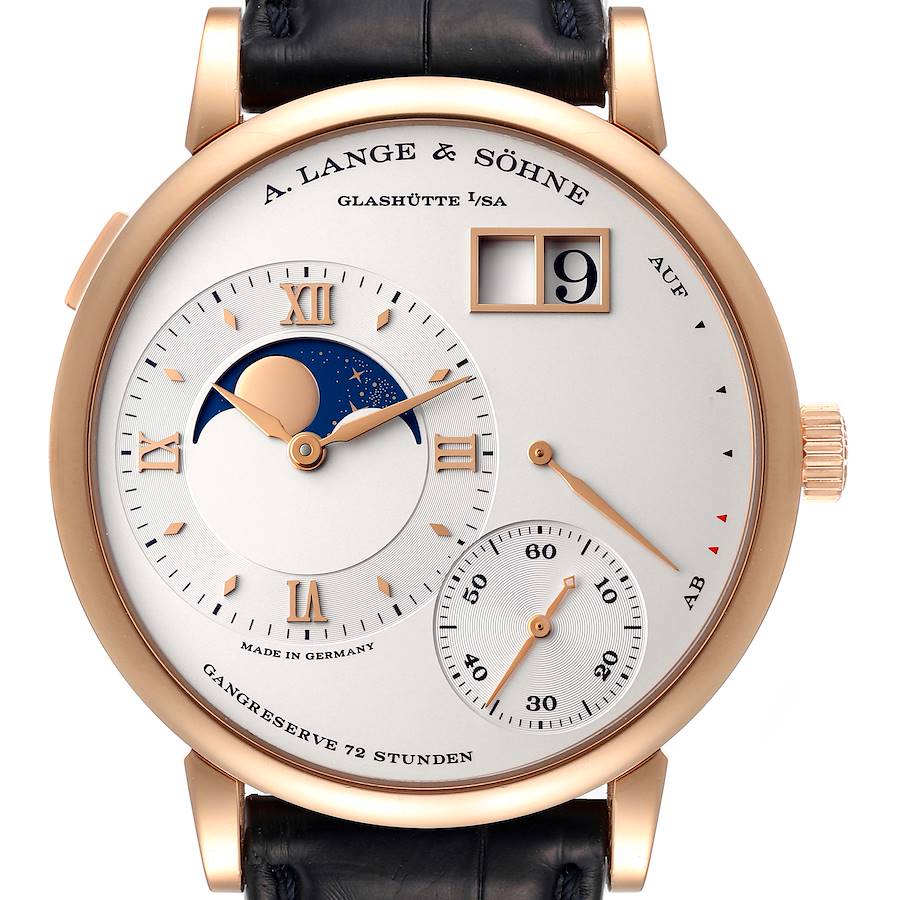 A. Lange Sohne Grand Lange 1 Moonphase 18k Pink Gold Mens Watch 139.032 Box Papers SwissWatchExpo