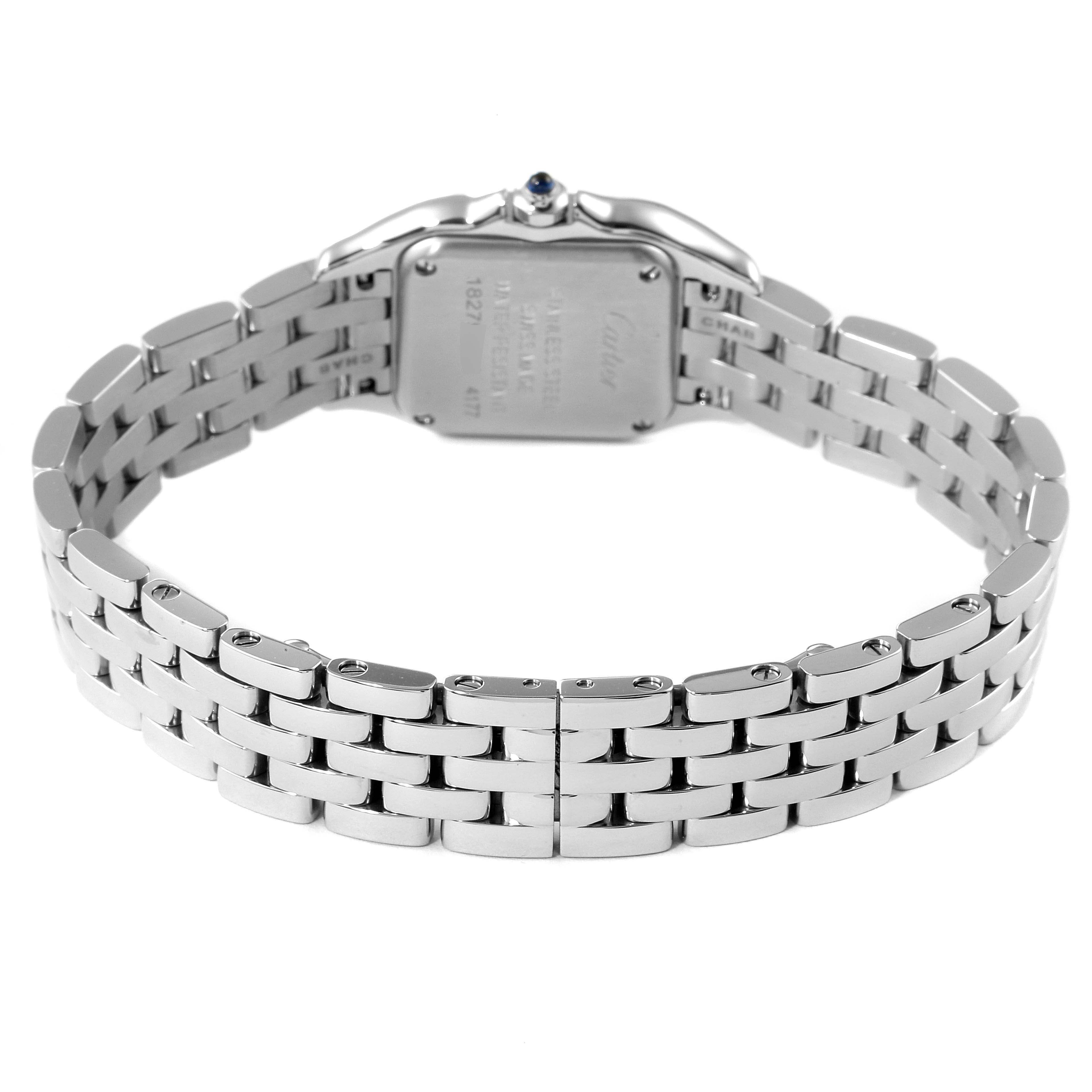 This image shows the back view of the Panthere de Cartier watch, displaying the bracelet and case back.