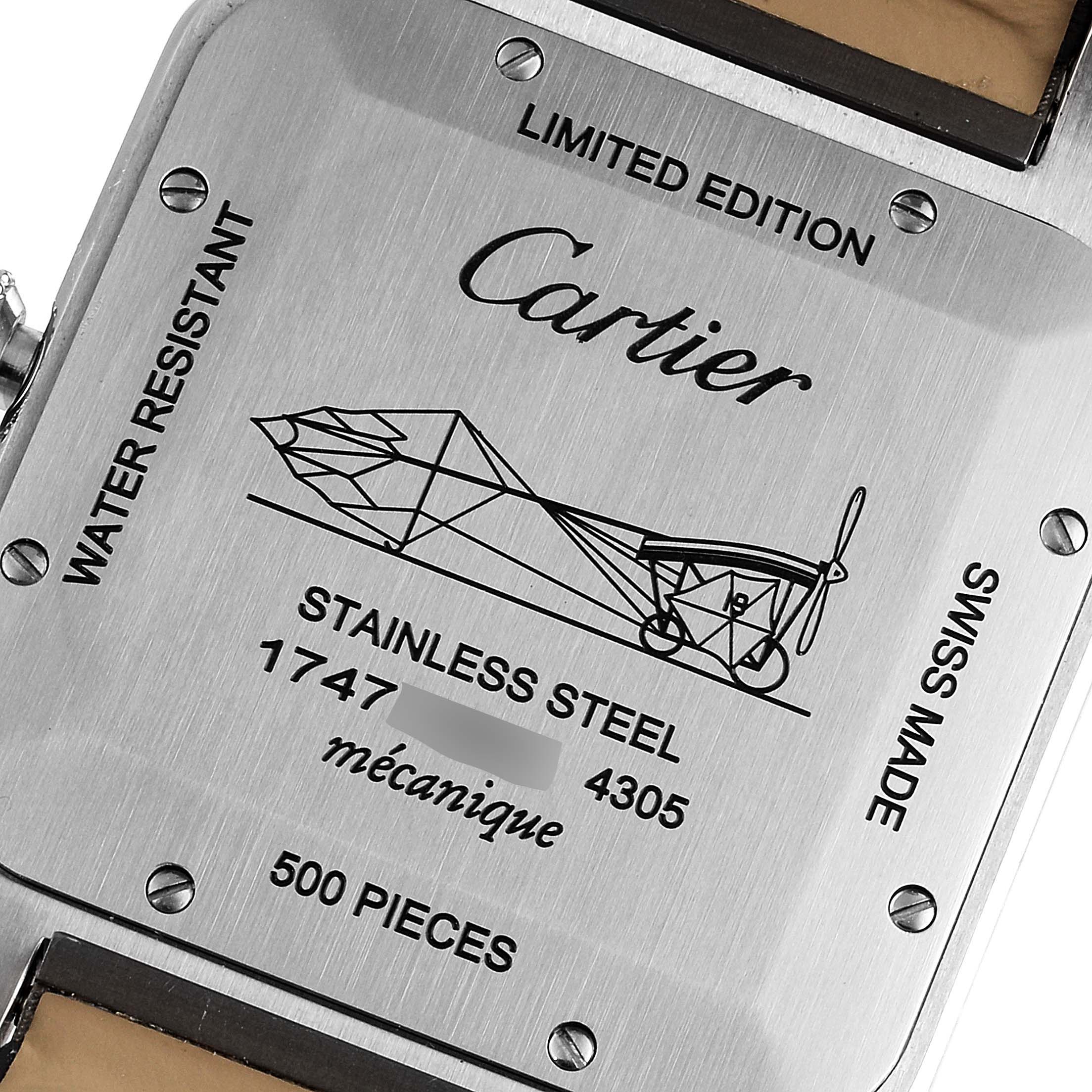 The image shows the back of a Cartier Santos W2SA0025 Men's Steel and Gold (two tone) Pink Dial W2SA0025 Men's Steel and Gold (two tone) Pink Dial watch, featuring engravings and limited edition details.