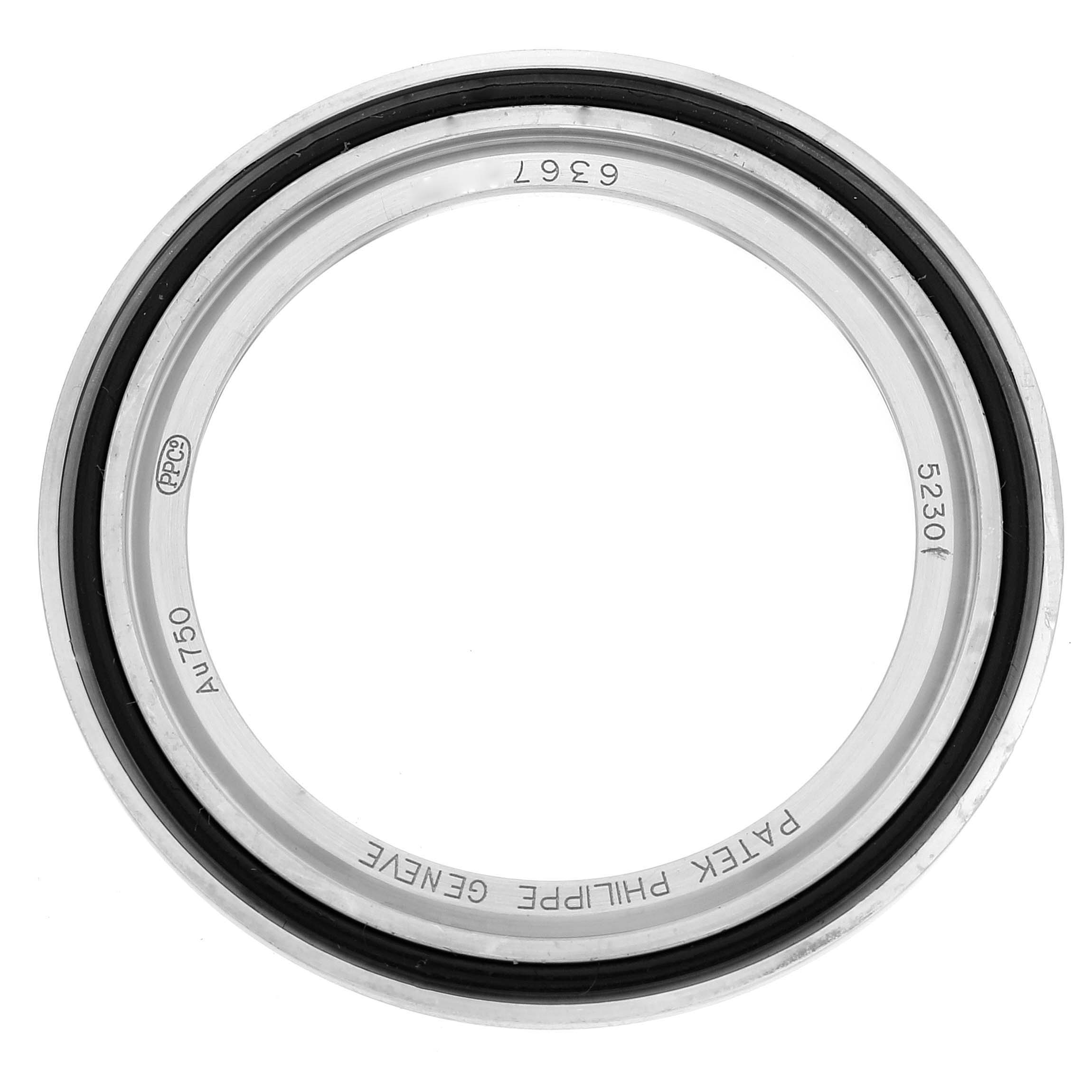 This image shows a Patek Philippe Complications 5230G-001 Men's White Gold Grey Dial 5230G-001 Men's White Gold Grey Dial model 5230 bezel viewed from the top.