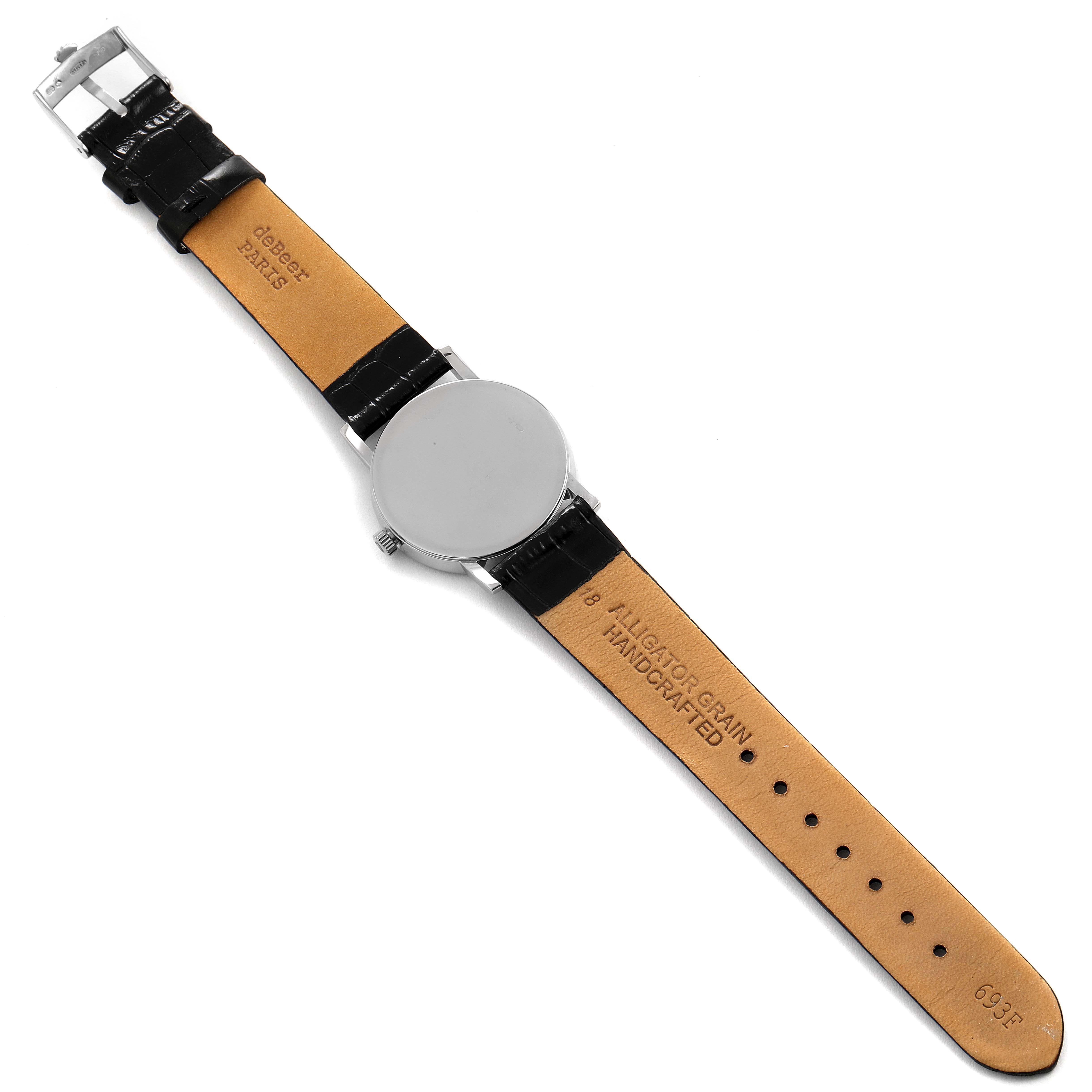 The image shows the back of the Rolex Cellini 5115 Men's White Gold Brown Dial 5115 Men's White Gold Brown Dial watch, including its leather strap and clasp.