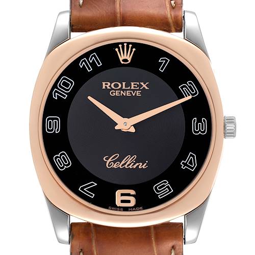 Photo of Rolex Cellini Danaos White and Rose Gold Brown Strap Mens Watch 4233