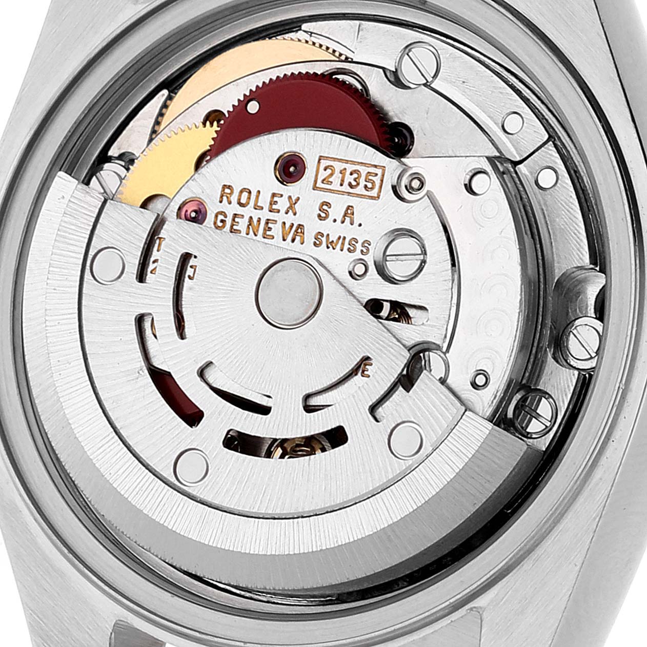 The image shows a close-up of the back and movement mechanism of a Rolex Datejust 69173 Women's Steel and Gold (two tone) Champagne Dial 69173 Women's Steel and Gold (two tone) Champagne Dial watch.