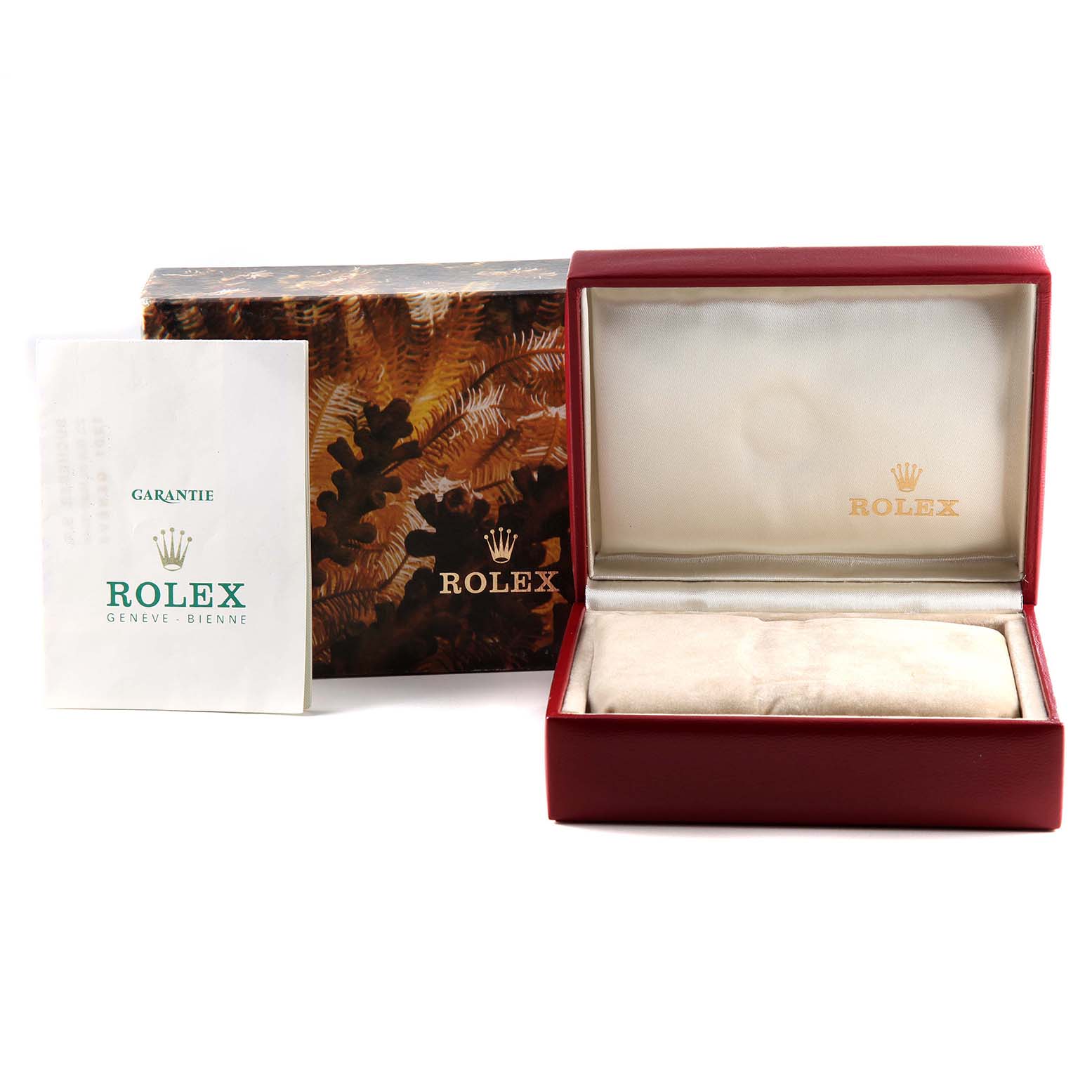 The image shows a Rolex Datejust 69173 Women's Steel and Gold (two tone) White Dial 69173 Women's Steel and Gold (two tone) White Dial watch box, outer box, and guarantee booklet.