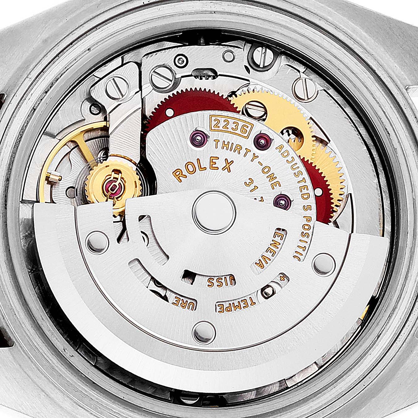 This image shows the internal mechanism and movement of a Rolex Datejust 279174 Women's Stainless Steel Grey Dial 279174 Women's Stainless Steel Grey Dial watch.