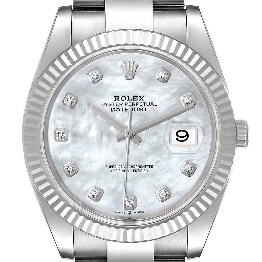 Rolex Datejust 41 Steel White Gold MOP Diamond Mens Watch 126334 Unworn SwissWatchExpo