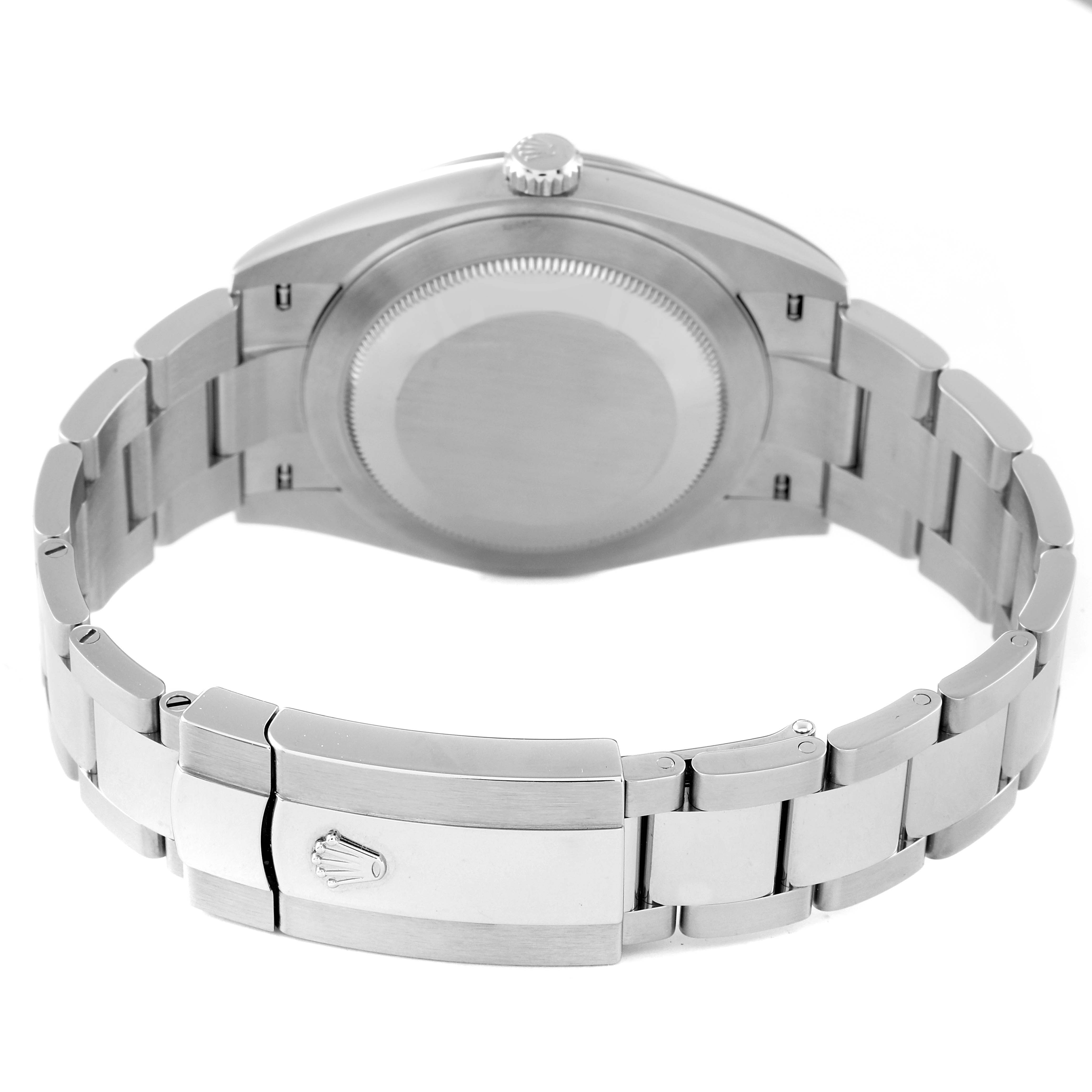 The image shows a rear view of a Rolex Datejust 41 126334 Men's Stainless Steel Mother of Pearl Dial 126334 Men's Stainless Steel Mother of Pearl Dial watch, highlighting the case back, crown, and bracelet with clasp.