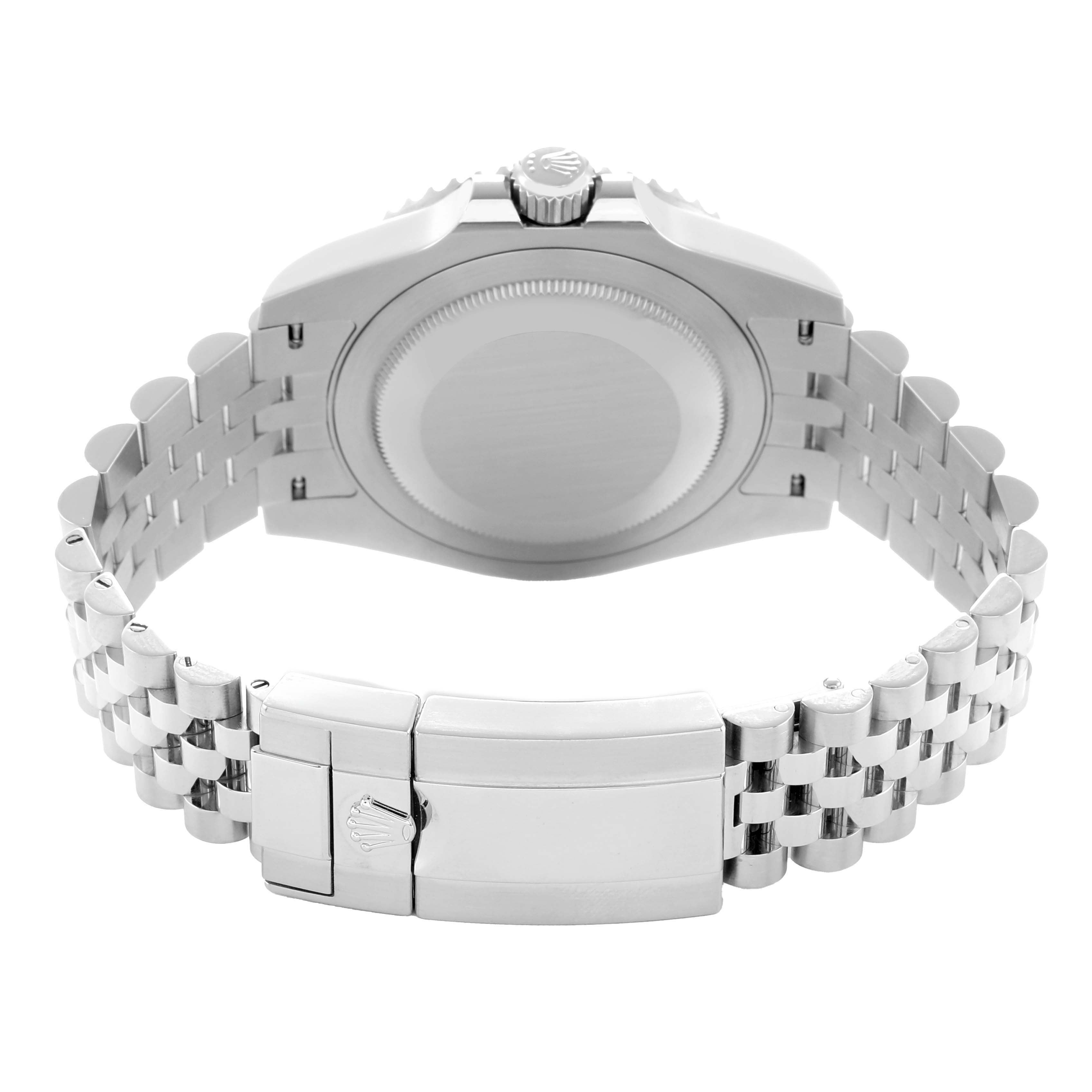 The image shows the back case and bracelet clasp of the Rolex GMT-Master 126710BLNR Men
s Stainless Steel Black Dial watch from a rear angle.