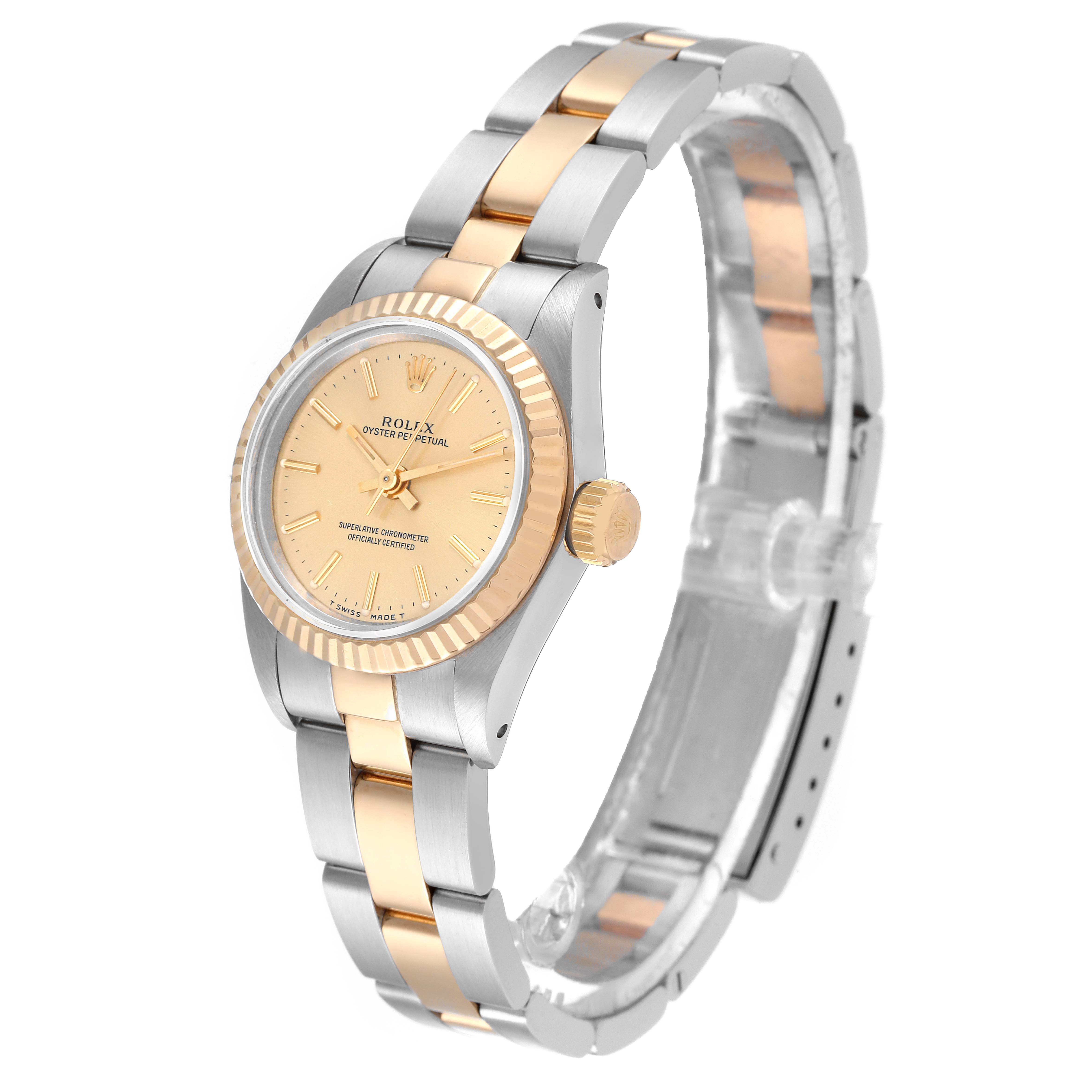 Rolex Oyster Perpetual Fluted Bezel Steel Yellow Gold Ladies Watch 67193 SwissWatchExpo