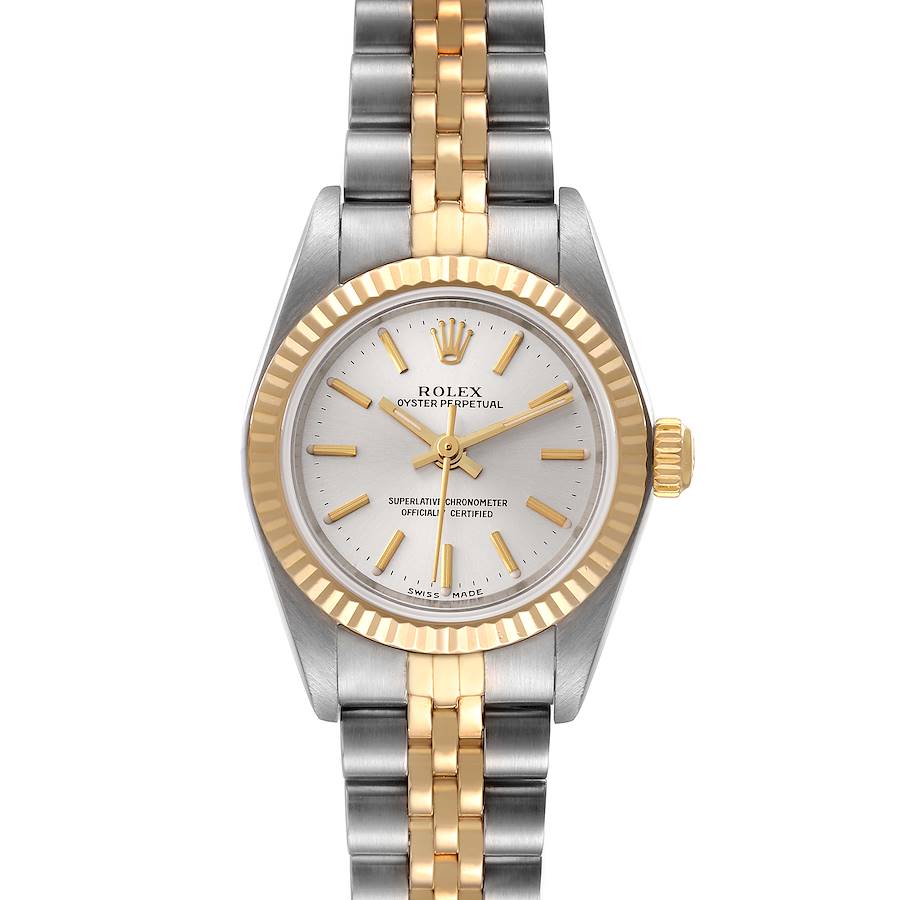 Rolex Oyster Perpetual Silver Dial Steel Yellow Gold Watch 76193 Box Papers SwissWatchExpo