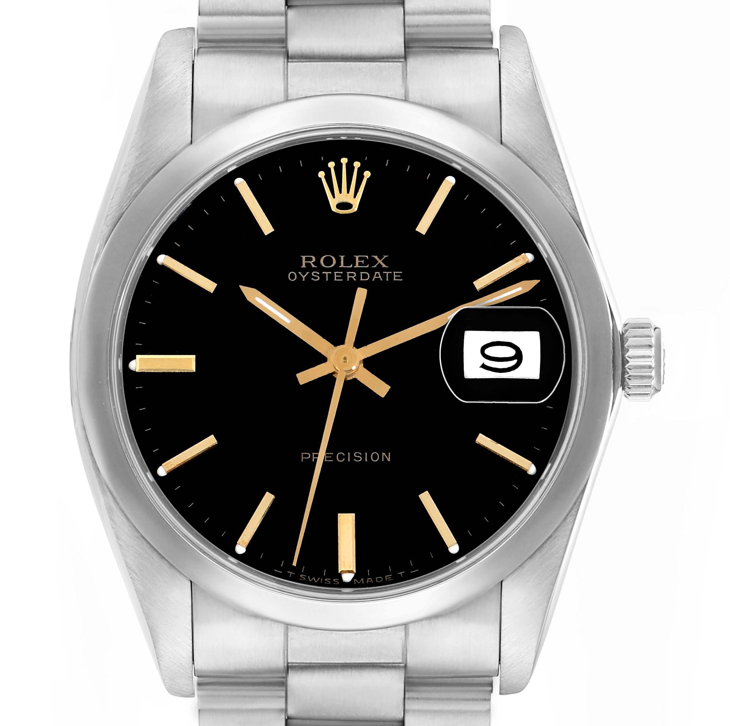 The Rolex Vintage Collection 6694 Men
s Stainless Steel Black Dial watch is shown from a front angle, displaying the bezel, dial, date window, and bracelet.