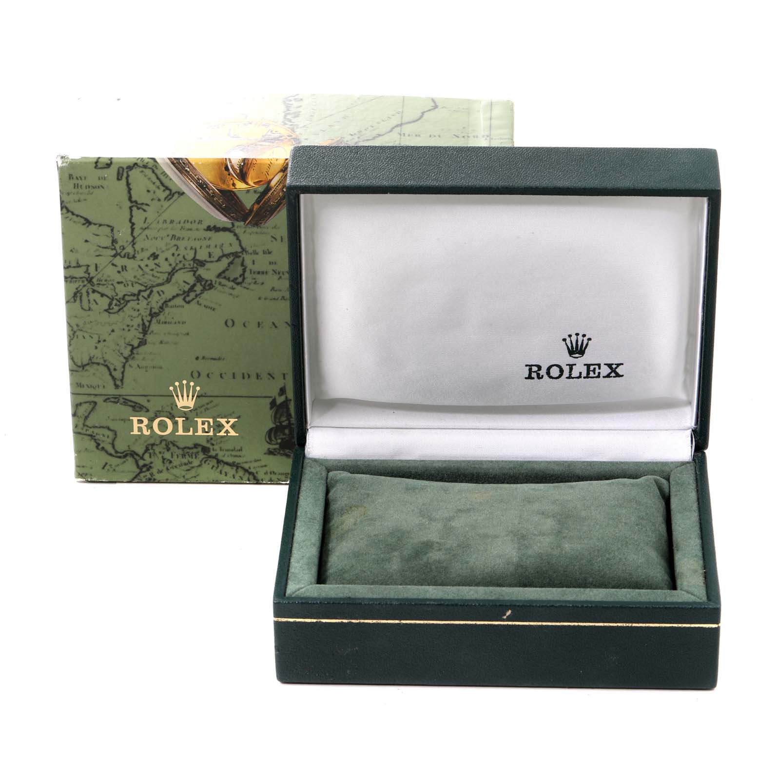 The image shows the opened watch box and outer packaging for the Rolex President 68278 Women's Yellow Gold Champagne Dial 68278 Women's Yellow Gold Champagne Dial model, with branded cushioning inside.