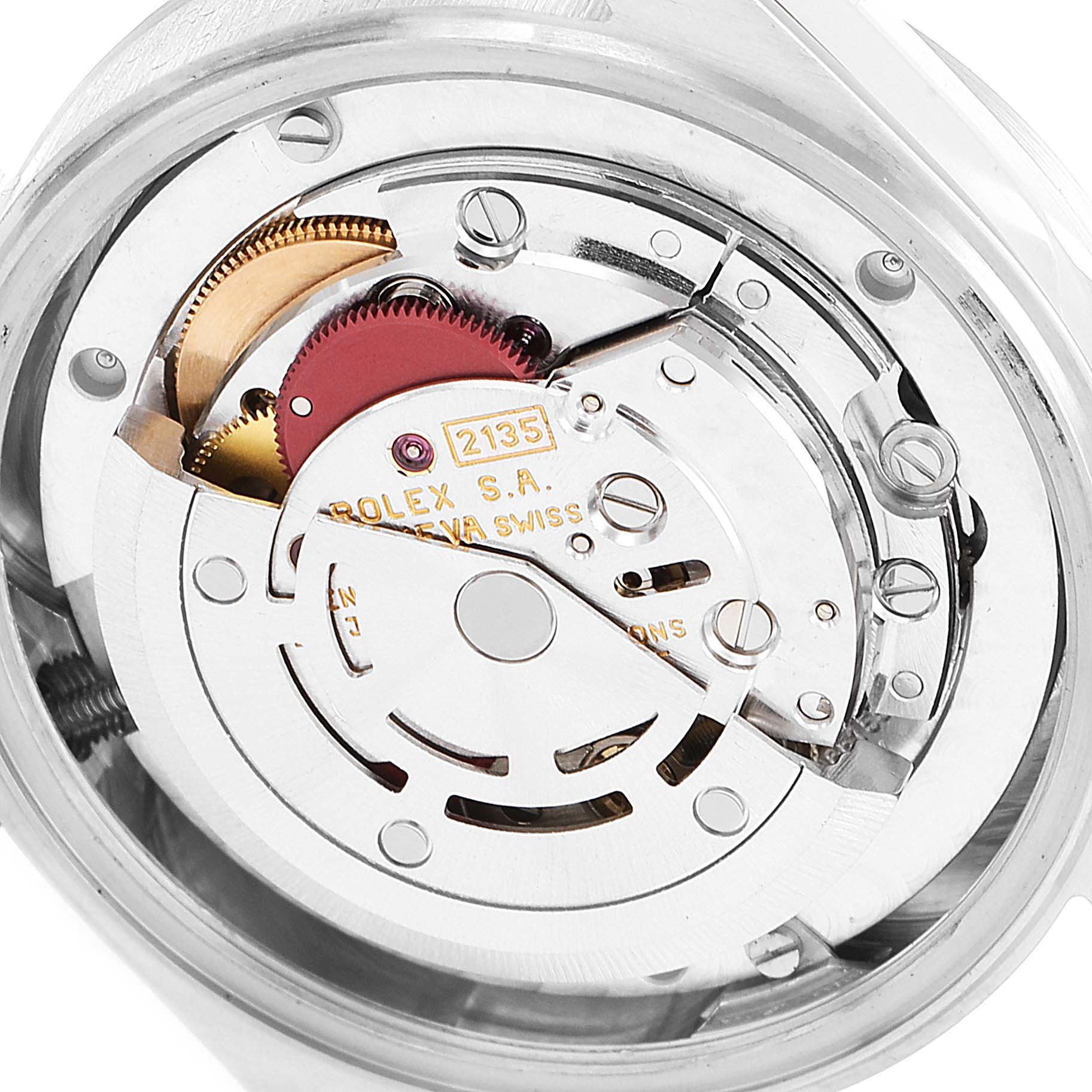 The image shows an internal view of the Rolex President 68246 Women's Platinum Black Dial 68246 Women's Platinum Black Dial model watch, highlighting its intricate movement components.