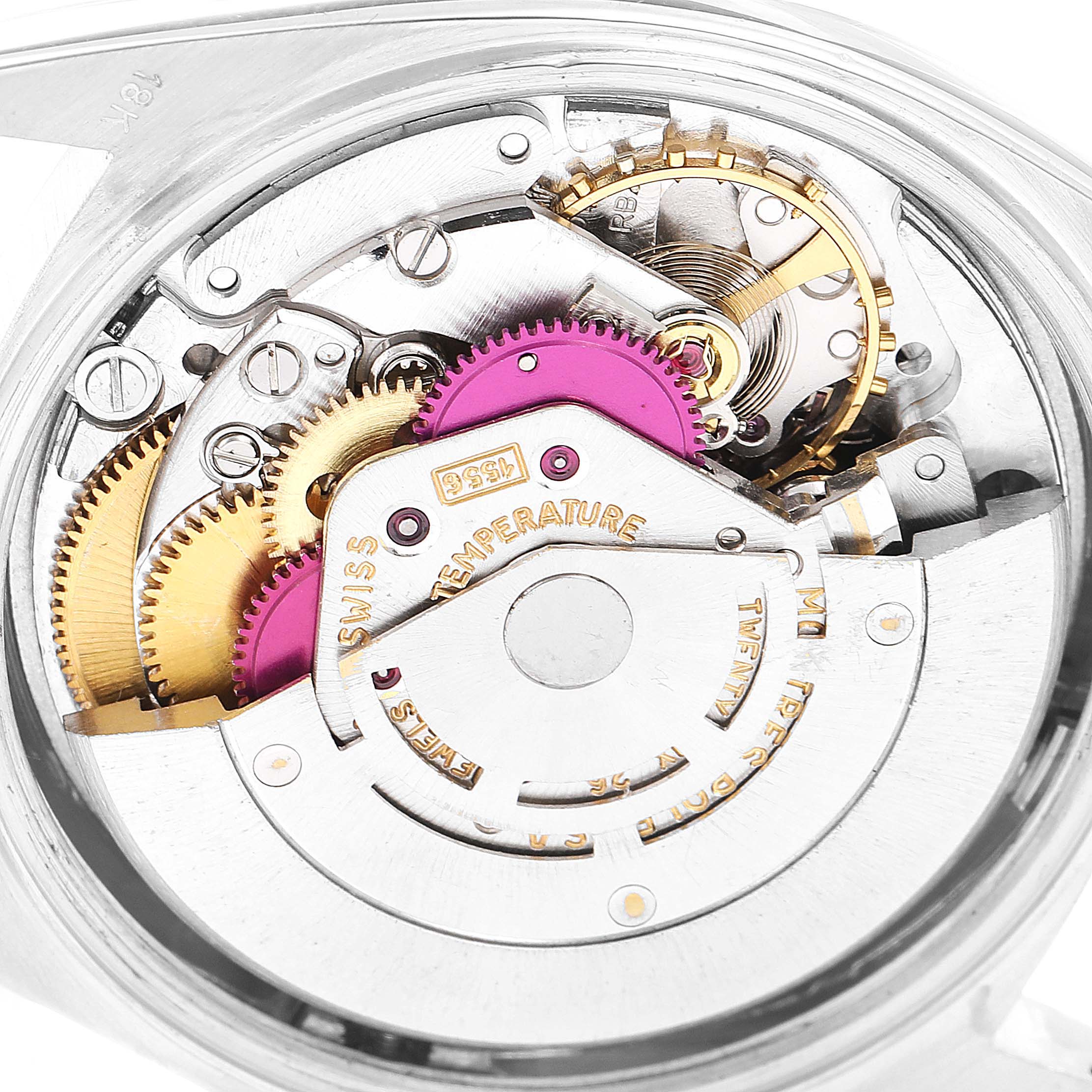 This image shows the intricate internal mechanism and movement parts of a Rolex President 1803 Men's White Gold Black Dial 1803 Men's White Gold Black Dial model watch, viewed from the back.
