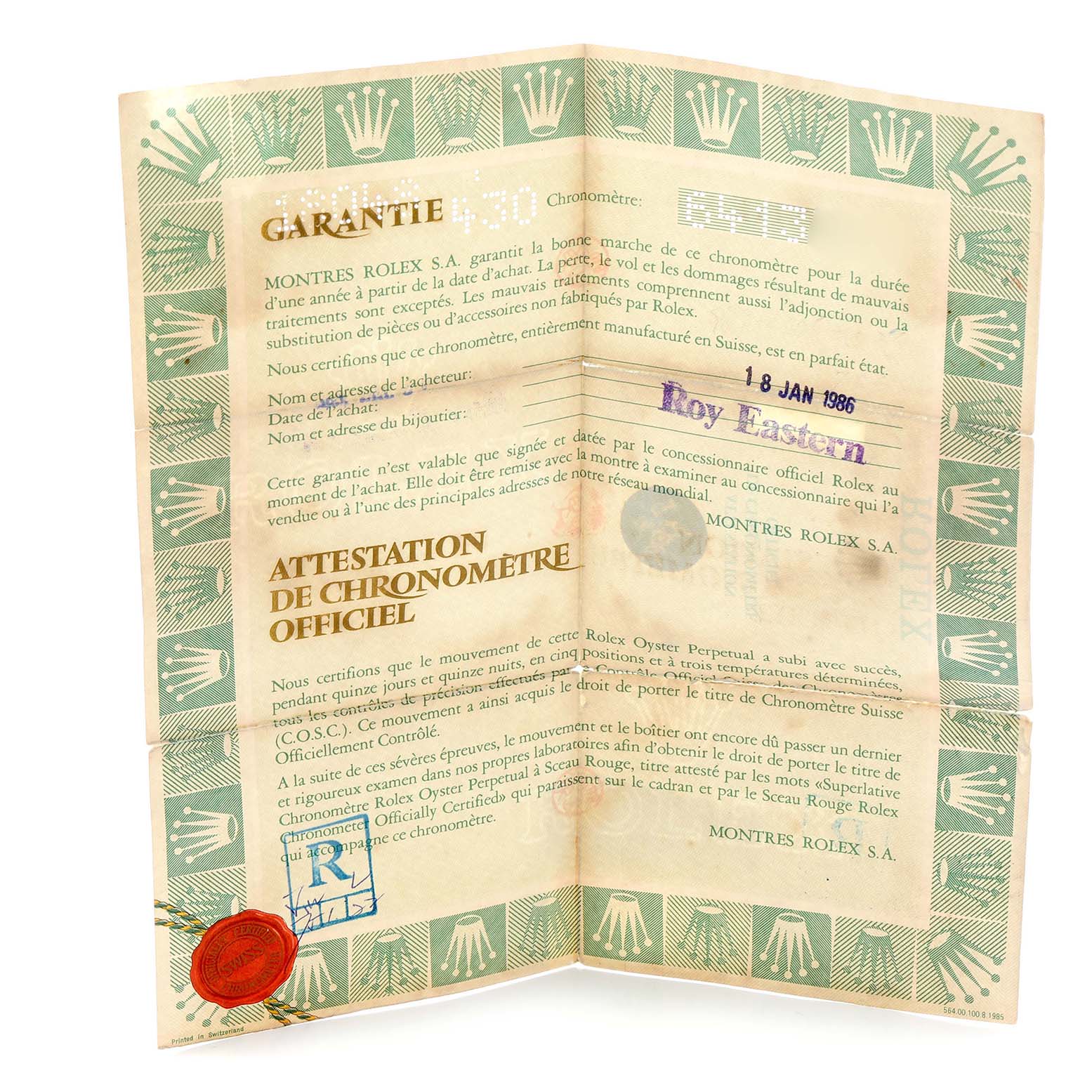 This image shows an official Rolex guarantee document for the Rolex President 18048 Men
s Yellow Gold Champagne Dial model, focusing on warranty details and Best Quality
ity.