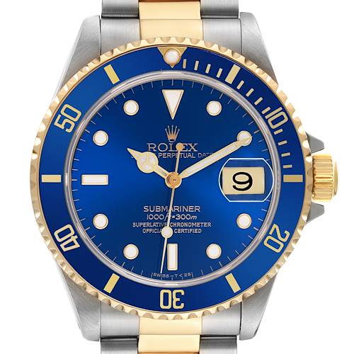 Photo of Rolex Submariner Steel Yellow Gold Blue Dial Bezel Mens Watch 16613