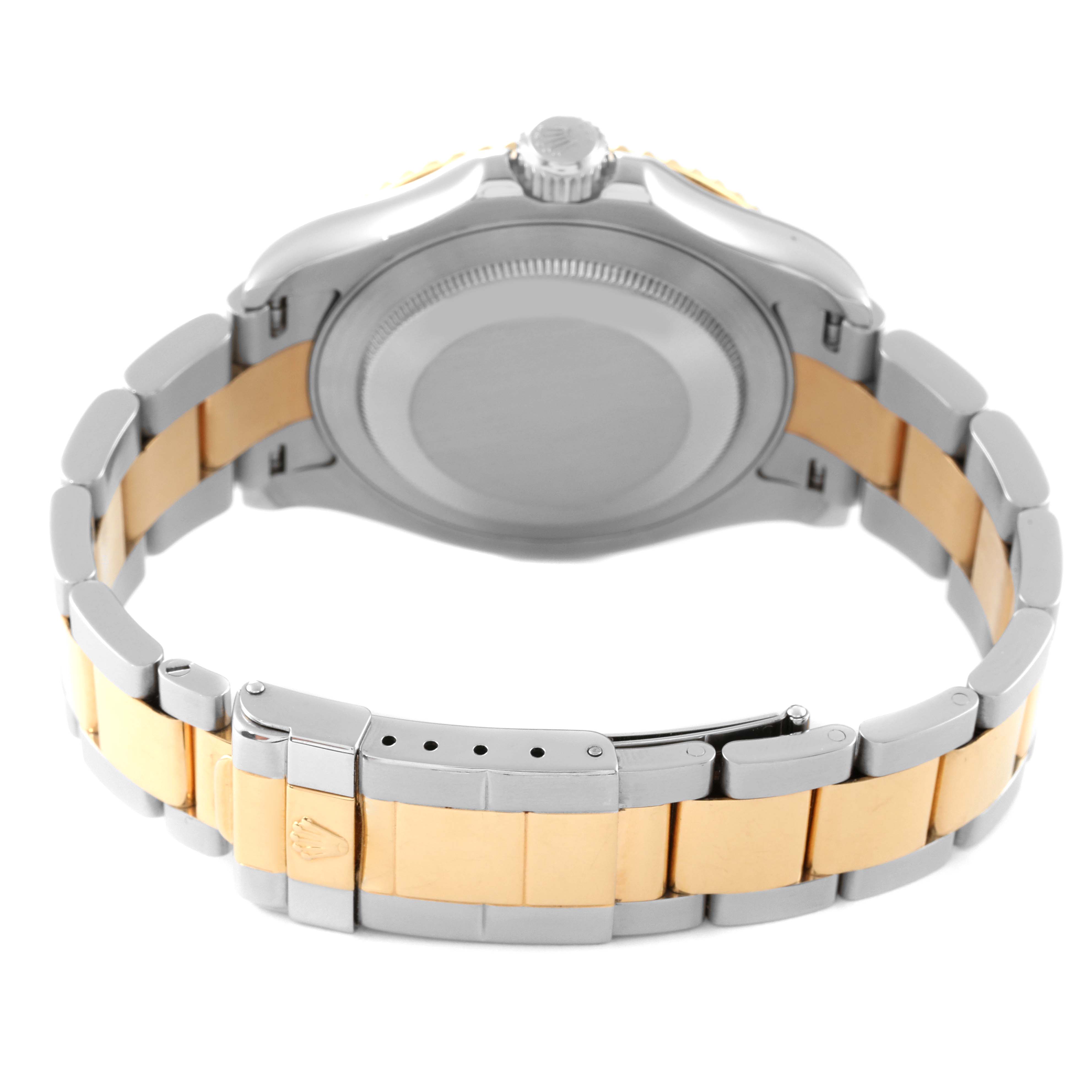The image shows the back case and bracelet of a Rolex Yacht-Master 16623 Men's Steel and Gold (two tone) Grey Dial 16623 Men's Steel and Gold (two tone) Grey Dial watch, viewed from a rear angle.
