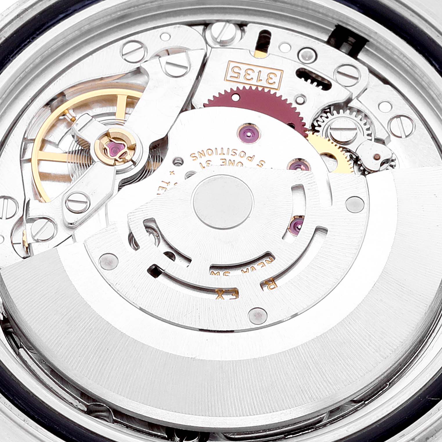 This is a close-up view of the internal movement components of a Rolex Yacht-Master 16623 Men's Steel and Gold (two tone) Grey Dial 16623 Men's Steel and Gold (two tone) Grey Dial watch.