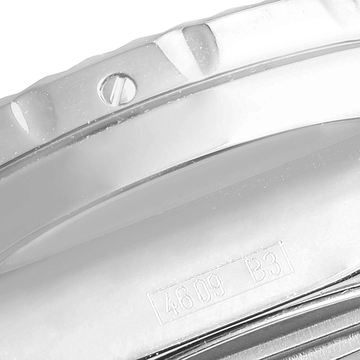 This image shows a close-up of the bezel and case back of the Bentley model by Breitling.