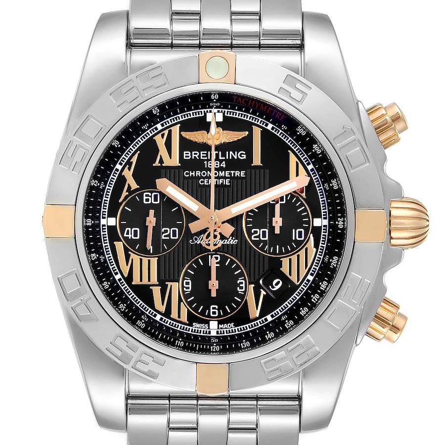Breitling Chronomat Black Dial Steel Rose Gold Mens Watch IB0110 SwissWatchExpo