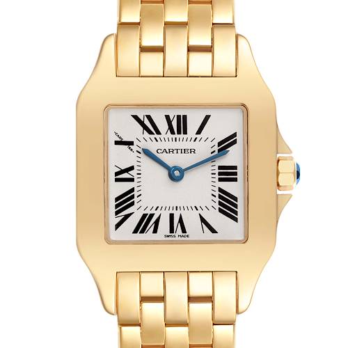 The Cartier Panthere watch is shown from a top-view angle, highlighting the face and part of the bracelet.