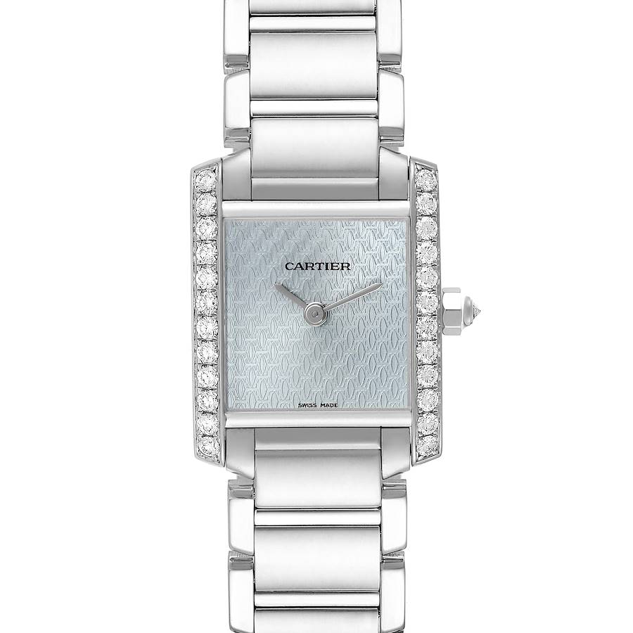 Cartier Tank Francaise White Gold Blue Dial Diamond Ladies Watch 2403 SwissWatchExpo