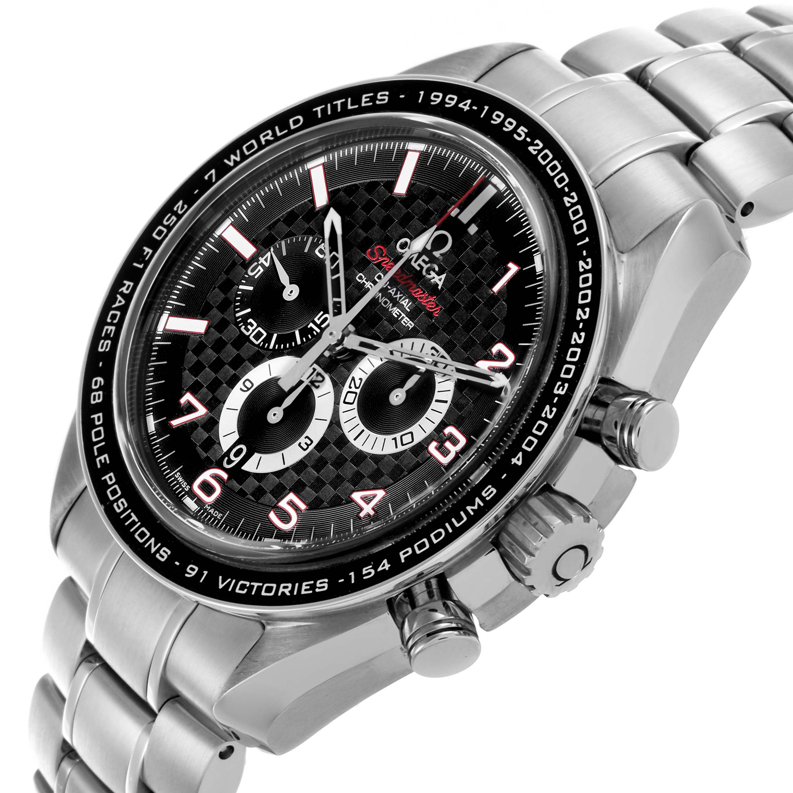 The Omega Speedmaster 321.30.44.50.01.001 Men
s Stainless Steel Black Dial 321.30.44.50.01.001 Men
s Stainless Steel Black Dial watch is shown at a three-quarter angle, highlighting the face, bezel, and stainless steel bracelet.