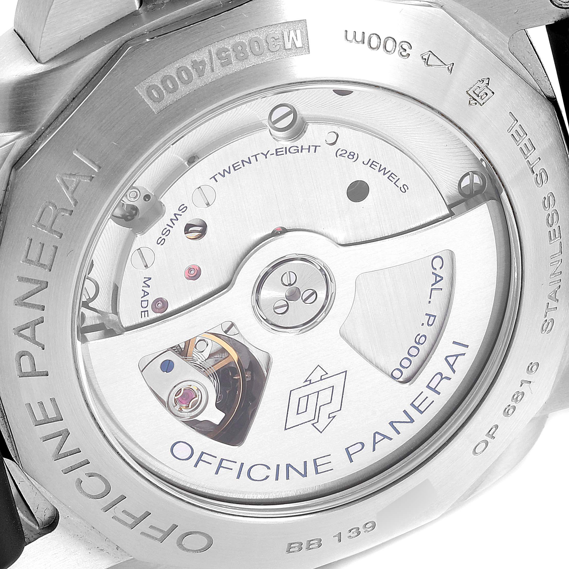 This image shows the back view of a Panerai Luminor PAM00312 Men's Stainless Steel Black Dial PAM00312 Men's Stainless Steel Black Dial watch, revealing its internal mechanical components.