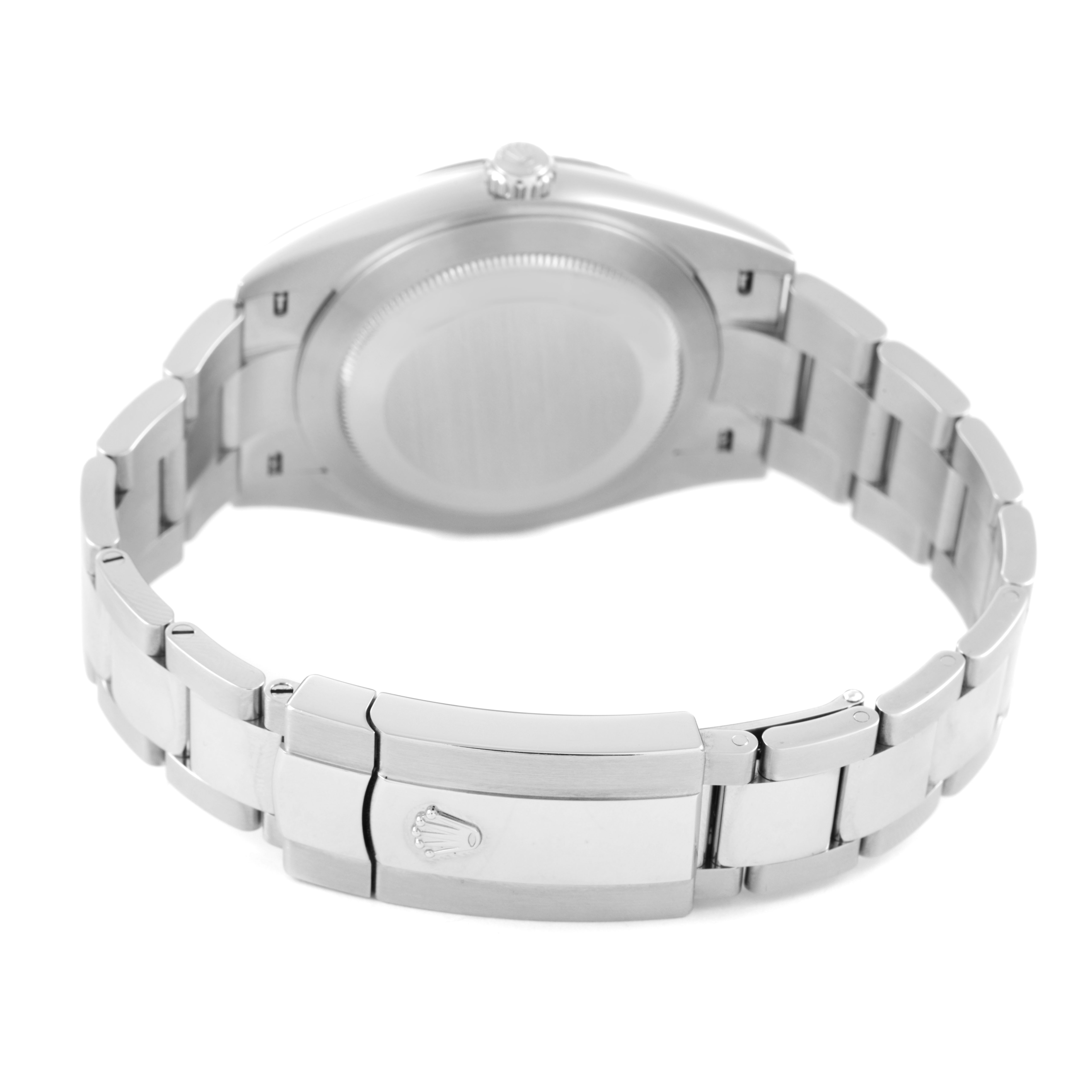 The image shows the back and bracelet of a Rolex Datejust 41 126334 Men's Stainless Steel Silver Dial, highlighting the clasp and caseback details.