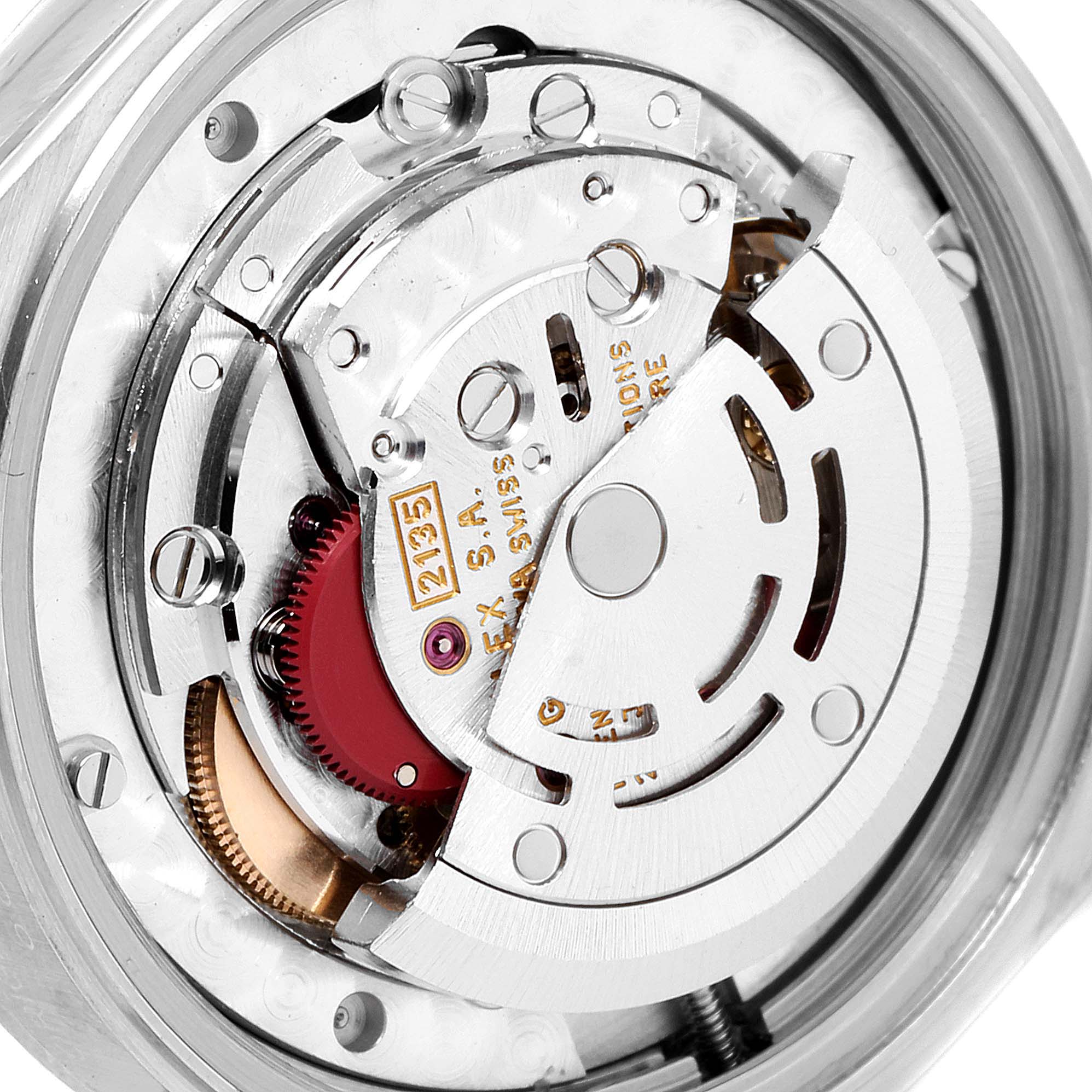 This image shows a close-up of the mechanical movement inside a Rolex Datejust 68274 Women's Stainless Steel Silver Dial 68274 Women's Stainless Steel Silver Dial watch.