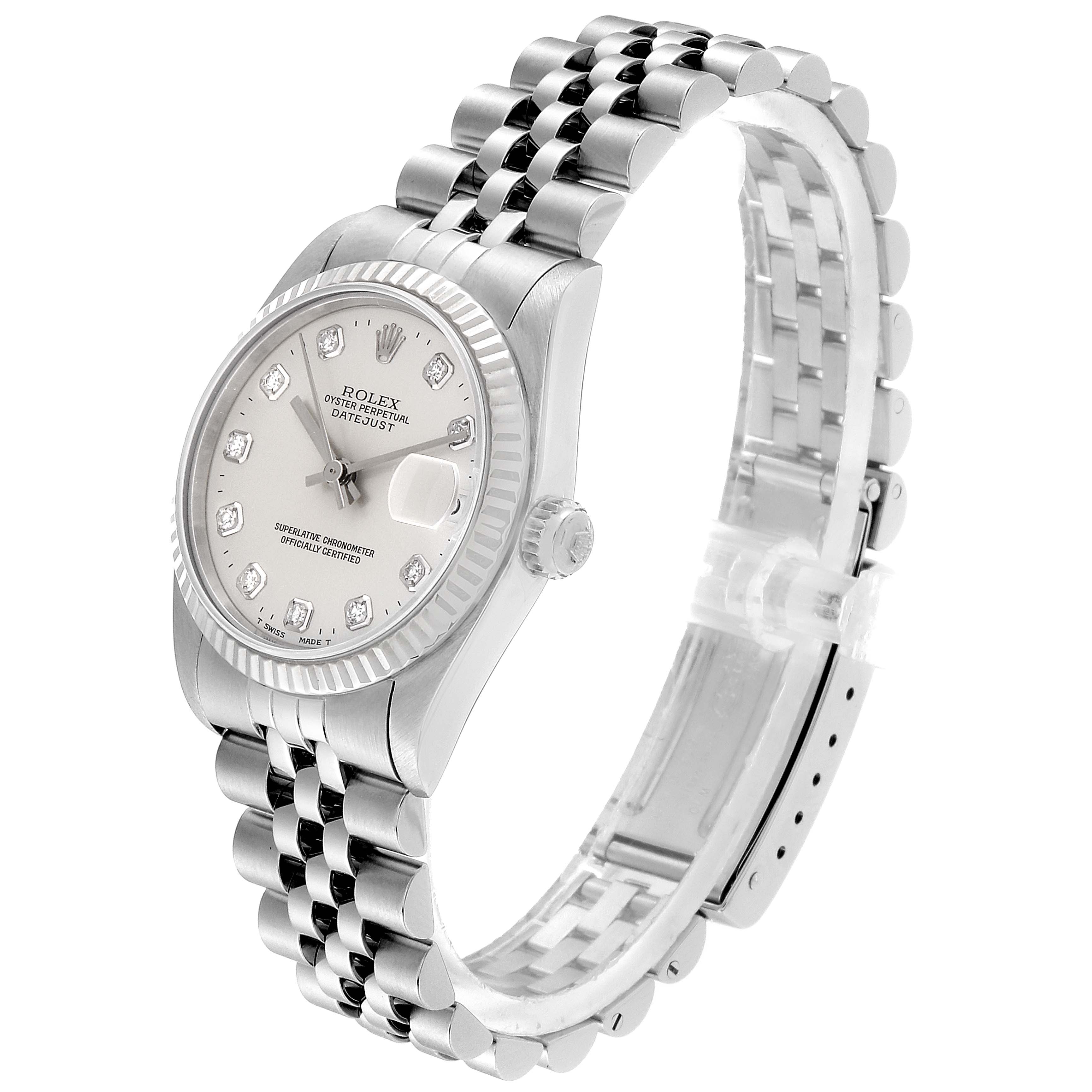 This image shows a Rolex Datejust 68274 Women's Stainless Steel Silver Dial 68274 Women's Stainless Steel Silver Dial watch at a three-quarter angle, highlighting the face, bezel, crown, and bracelet.