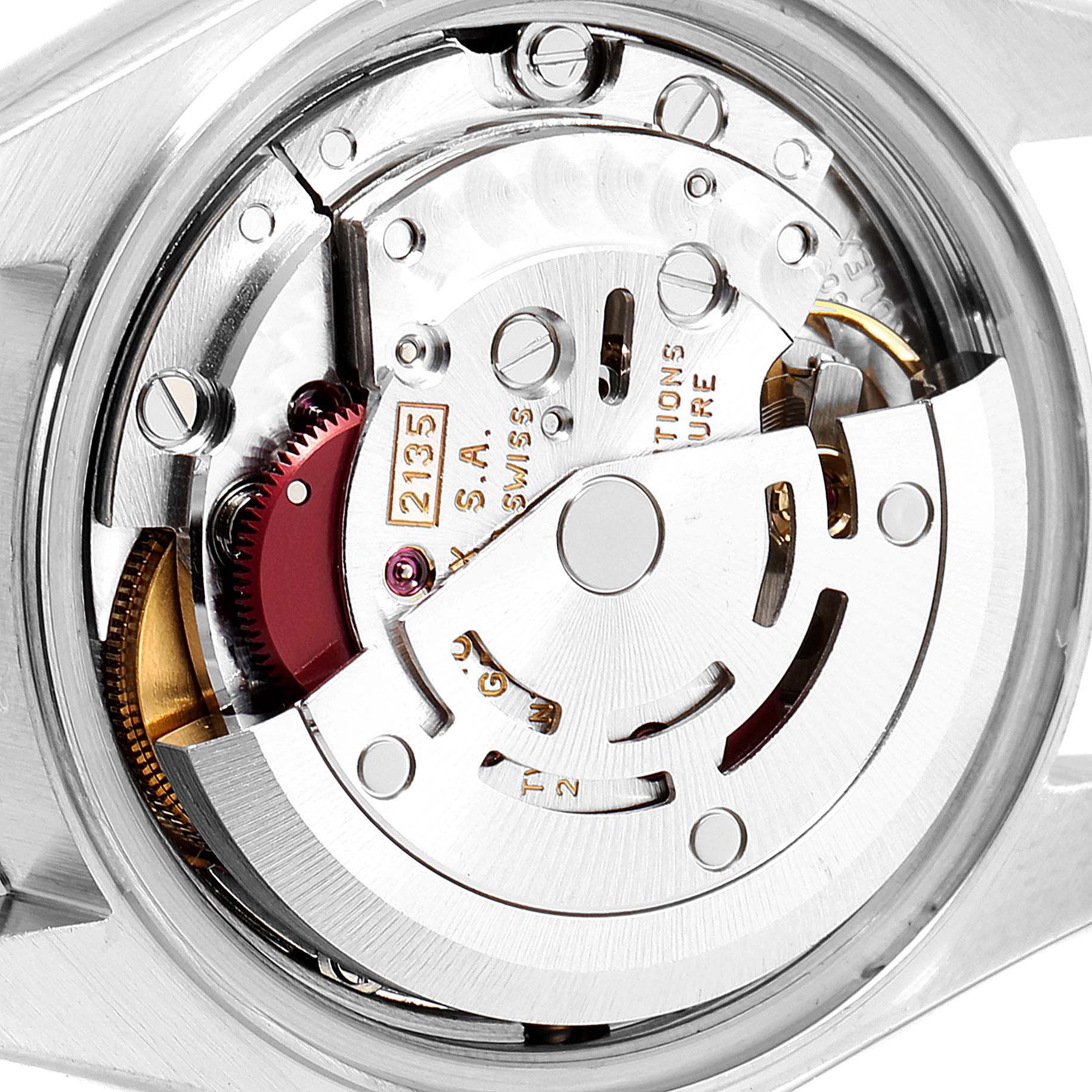 The image shows the movement mechanism of a Rolex Datejust 69174 Women's Stainless Steel Blue Dial 69174 Women's Stainless Steel Blue Dial watch from a rear angle.