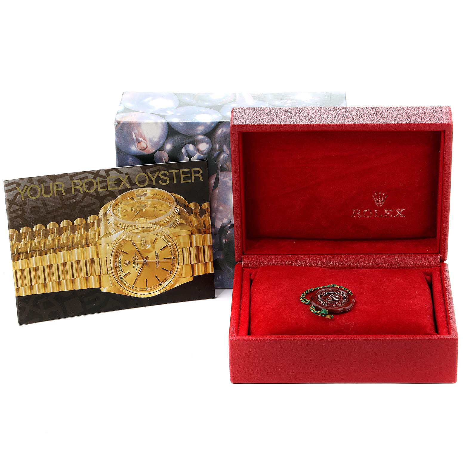 The image shows a Rolex Datejust 69173 Women's Steel and Gold (two tone) White Dial 69173 Women's Steel and Gold (two tone) White Dial model watch box, booklet, and tag from a straight-on angle.