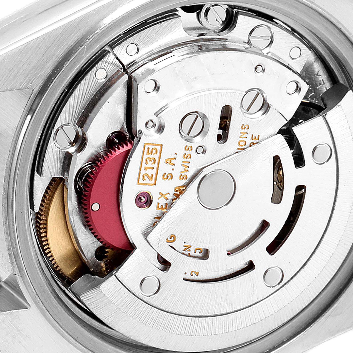 This image shows the detailed view of the internal movement mechanism of a Rolex Datejust 69173 Women's Steel and Gold (two tone) White Dial 69173 Women's Steel and Gold (two tone) White Dial watch.